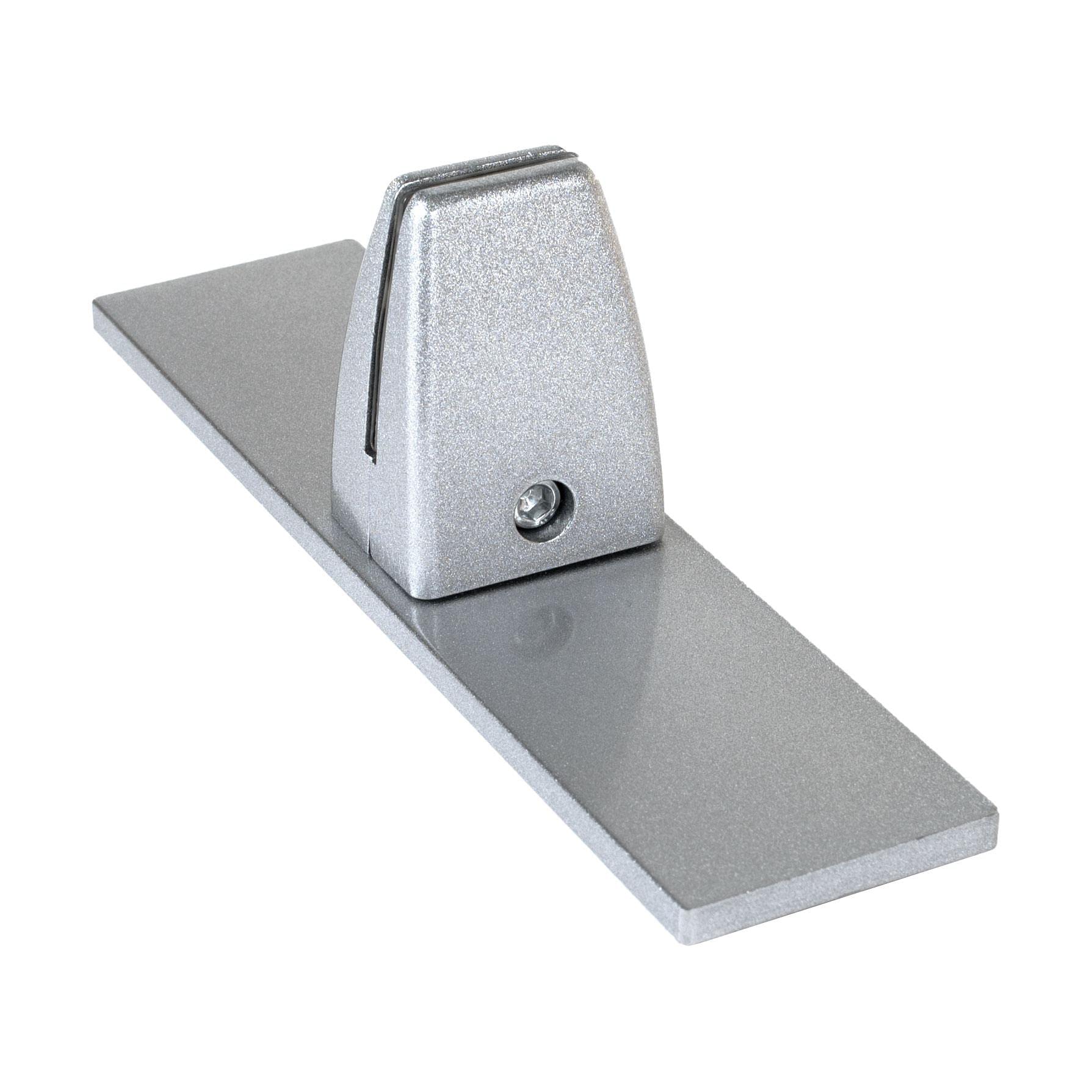 Adjustable Desk Partition Clamp Mount for Acrylic PPE Panels - Silver Aluminum Finish | Office, School, and Workplace Safety Divider Solution
