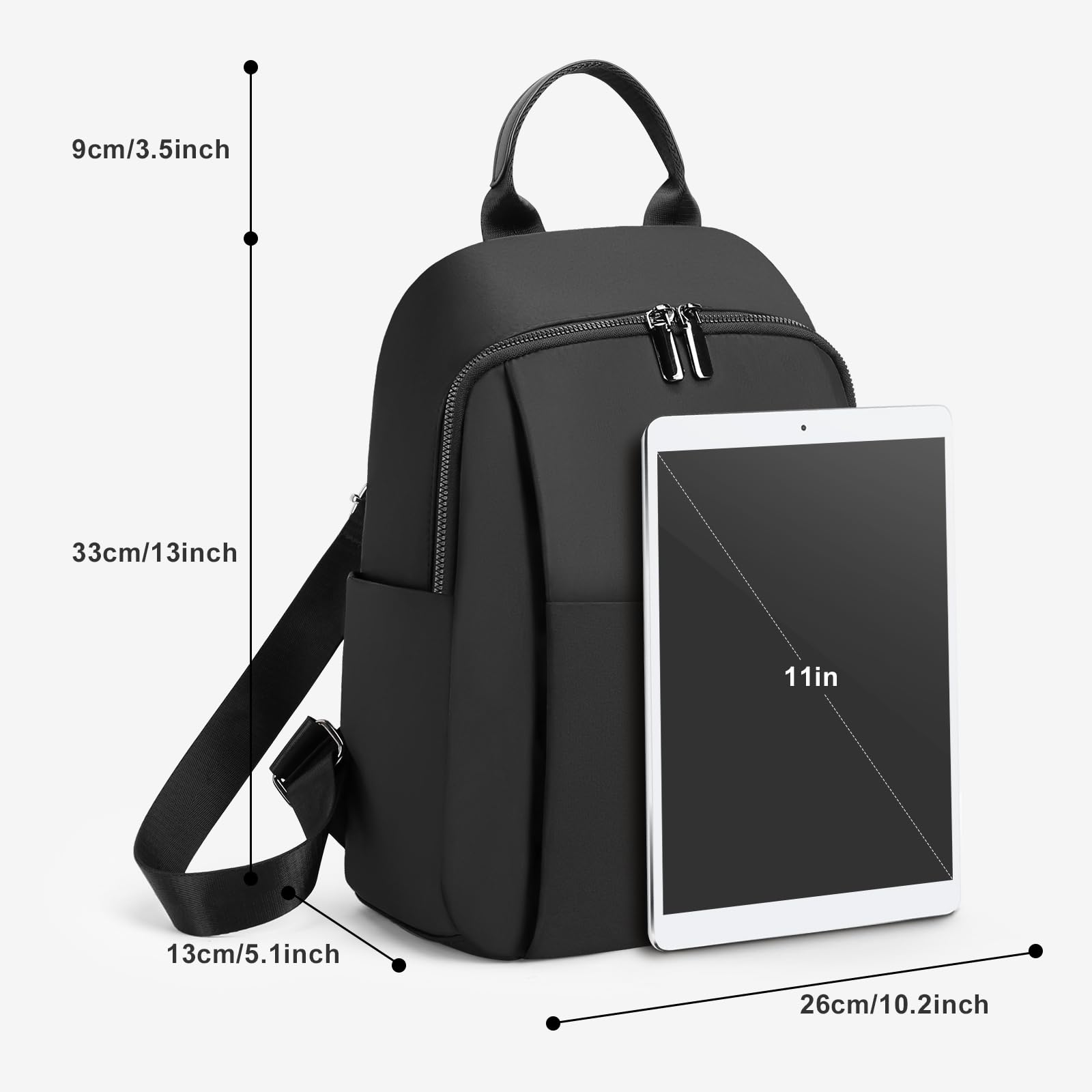 Mini Backpack for Women - Waterproof Nylon Travel Backpack with Anti-Theft Design & Multiple Pockets - Small Casual Daypack Shoulder Bag Purse for Work, School, Hiking & Daily Use (Black)