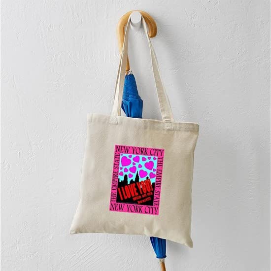 New York City I Love You Tote Bag - Natural Canvas Reusable Shopping Bag for Groceries, Beach & Travel | Eco-Friendly Cotton Tote with Long Handles