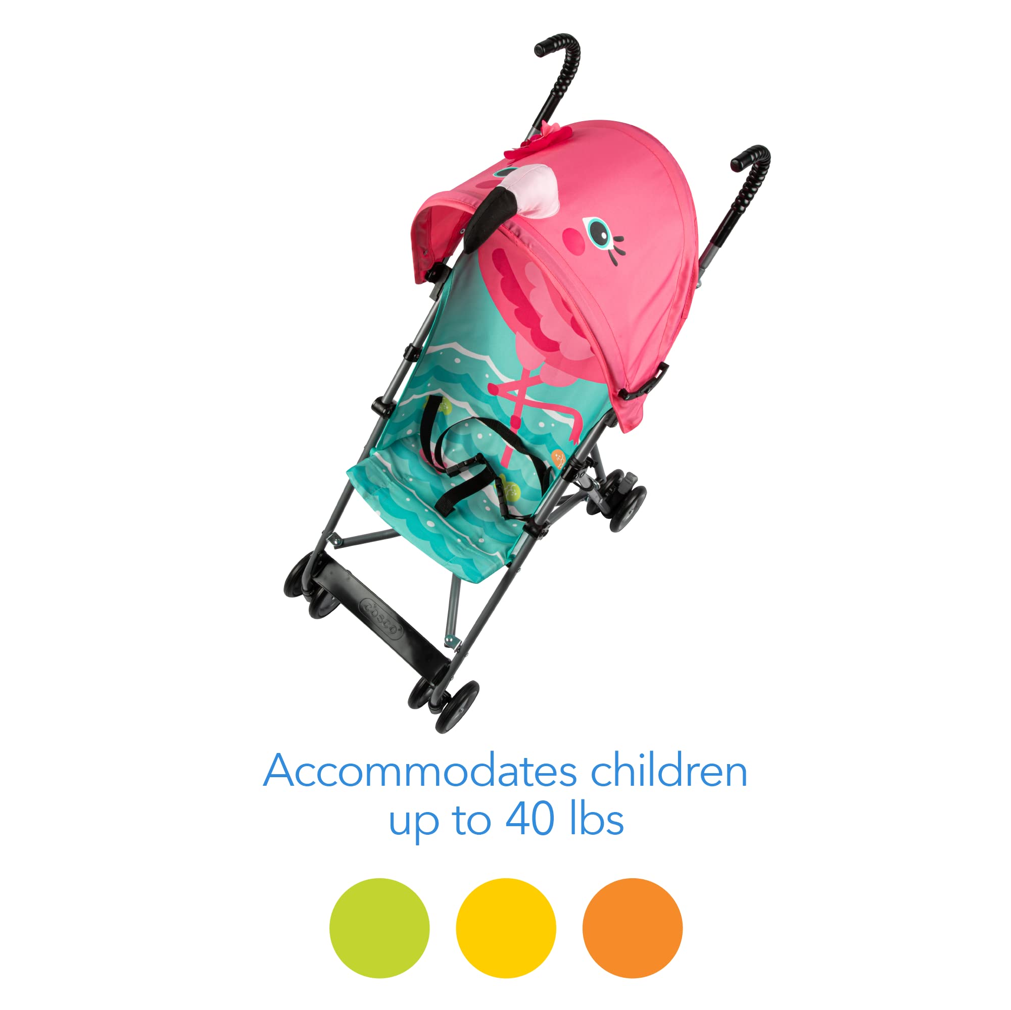 Cosco Character Umbrella Stroller - Compact Foldable Lightweight Baby Stroller with Pink Flamingo Design | Perfect for Travel, Shopping & Everyday Use