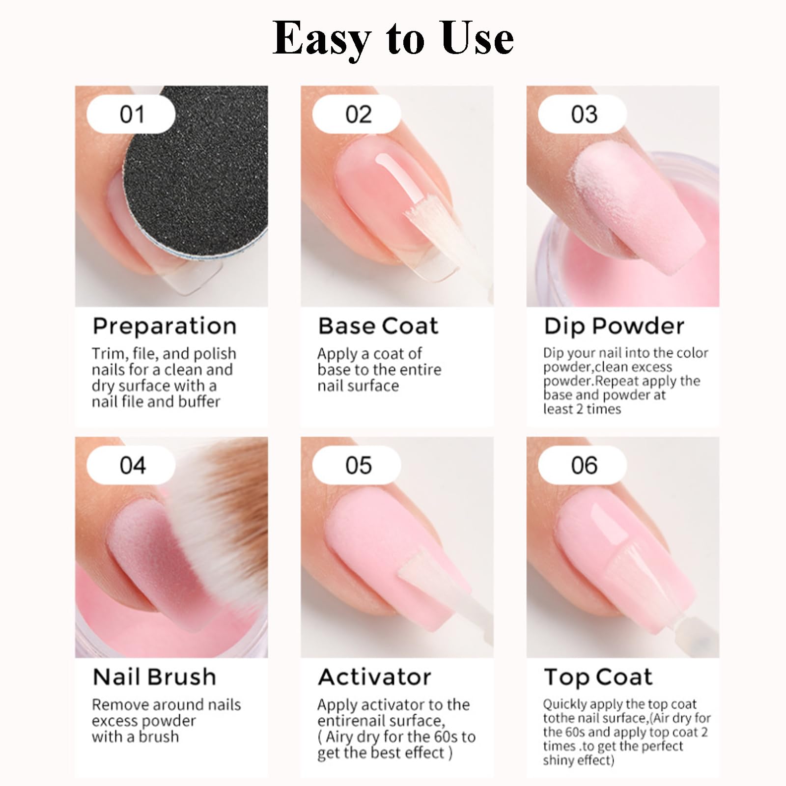 6pcs Nail Dip Powder Kit - Natural Translucent Jelly Effect Powder for Salon-Quality Manicures at Home - No UV Lamp Needed - Perfect for DIY Nails, Bridal Parties & Special Occasions
