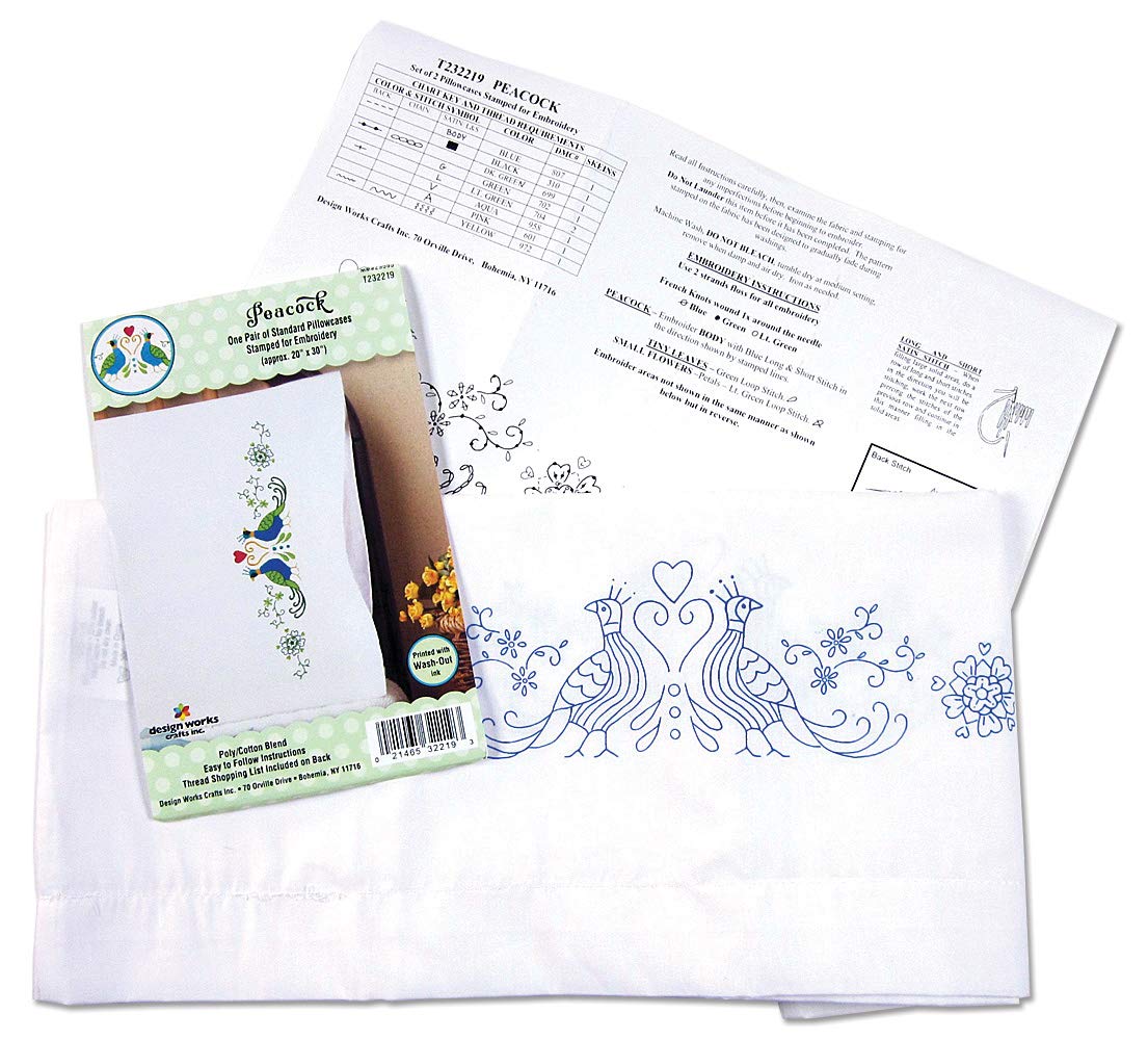 Tobin Design Works Embroidered Stamped Pillowcases Set of 2 - Premium Cotton Fabric for DIY Embroidery Projects | Perfect for Home Decor, Gift Giving & Crafting