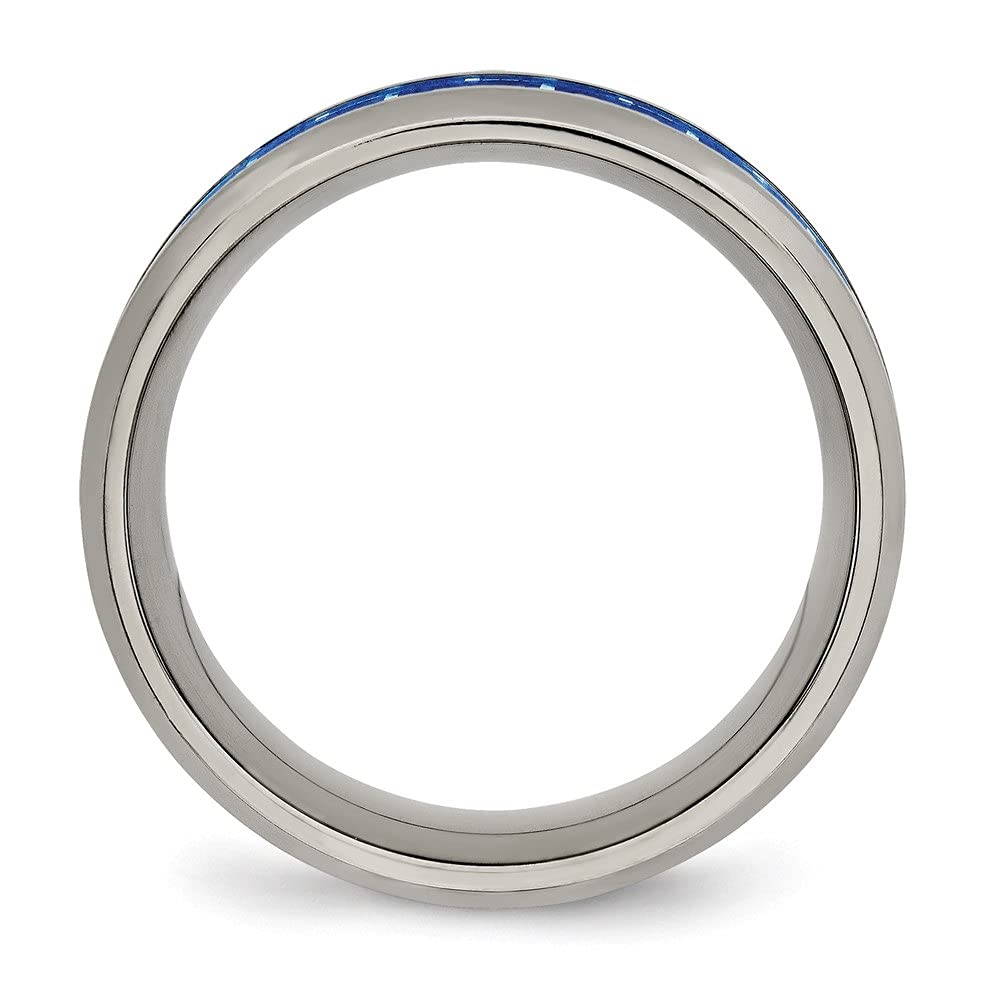 Diamond2Deal 8mm Titanium Wedding Band - Polished Blue & White Carbon Fiber Inlay Ring for Men, Durable & Lightweight Comfort Fit Jewelry - Perfect for Engagement, Anniversary, and Everyday Wear