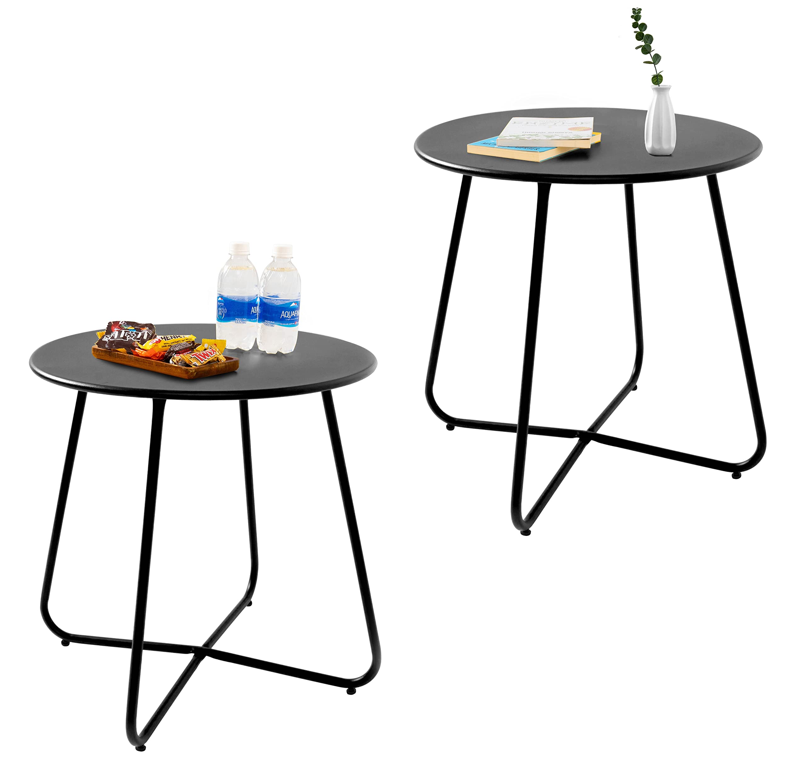 CODIN Set of 2 Weather-Resistant Metal Outdoor Side Tables - Small Round End Tables for Patio, Garden, Porch, Balcony & Yard - Perfect for Outdoor Relaxation & Entertaining (Black)