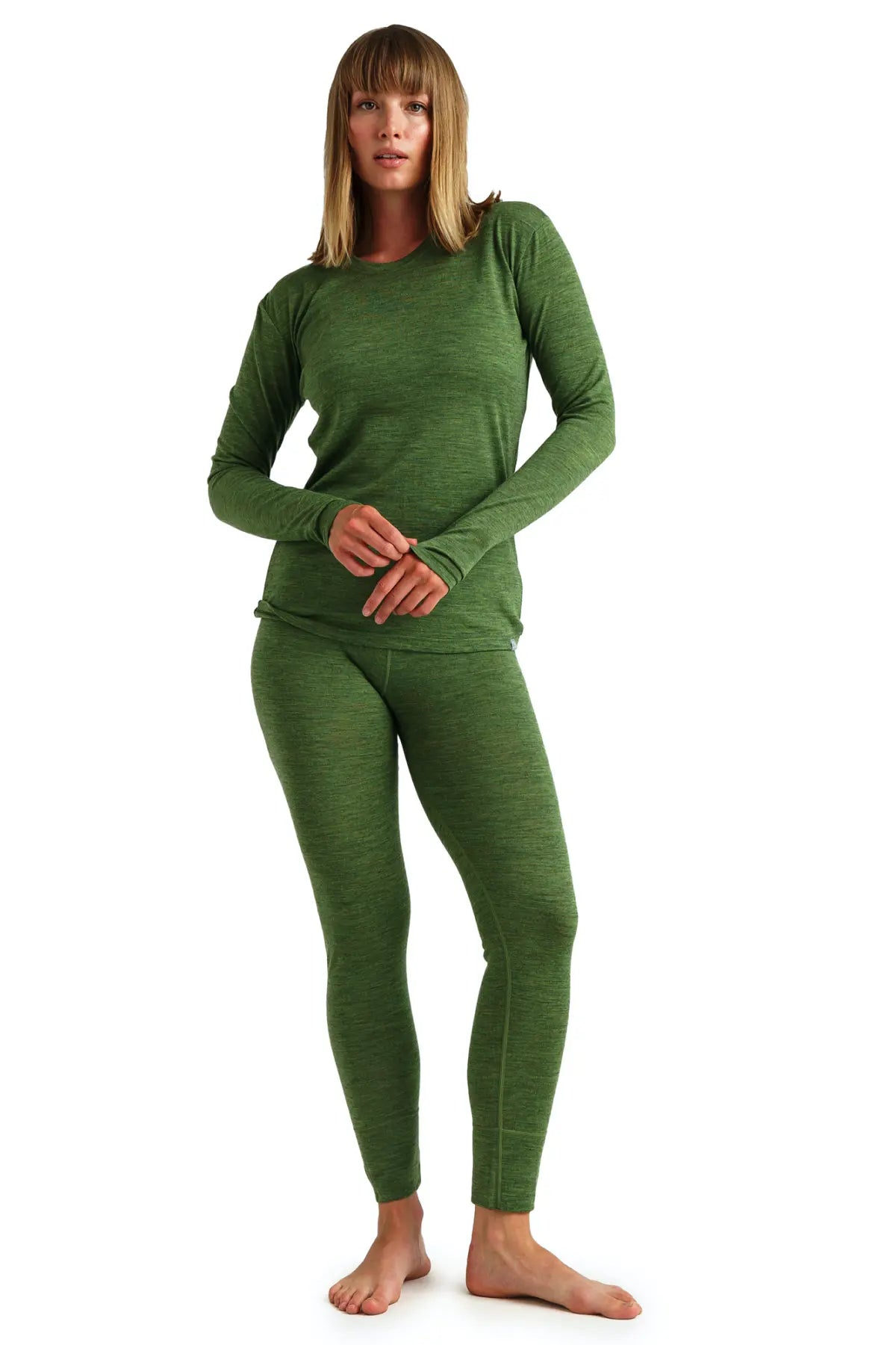 Women's Merino Wool Thermal Underwear Set - 165 Olive Green - Warm Base Layer for Winter, Hiking & Outdoor Activities