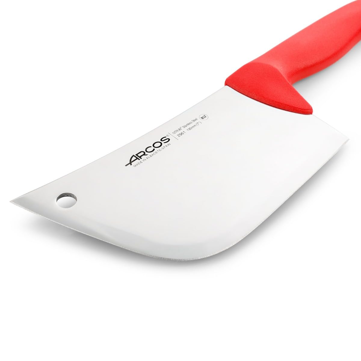 Arcos 2900 Series 7-Inch Professional Butcher Cleaver Knife - Nitrum Stainless Steel Blade with Ergonomic Polypropylene Handle (Red) - Perfect for Meat Cutting, Chopping Vegetables & Professional Kitchen Use