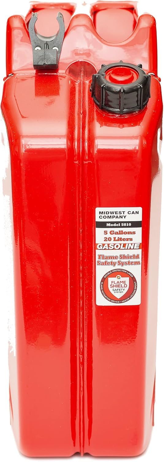 Midwest Can 5810 5-Gallon Auto Shut Off Metal Jerry Can - Durable Fuel Container with FlameShield Safety System & Quick-Flow Spout (4-Pack) - Perfect for Emergency Preparedness, Camping, and Outdoor Equipment Storage