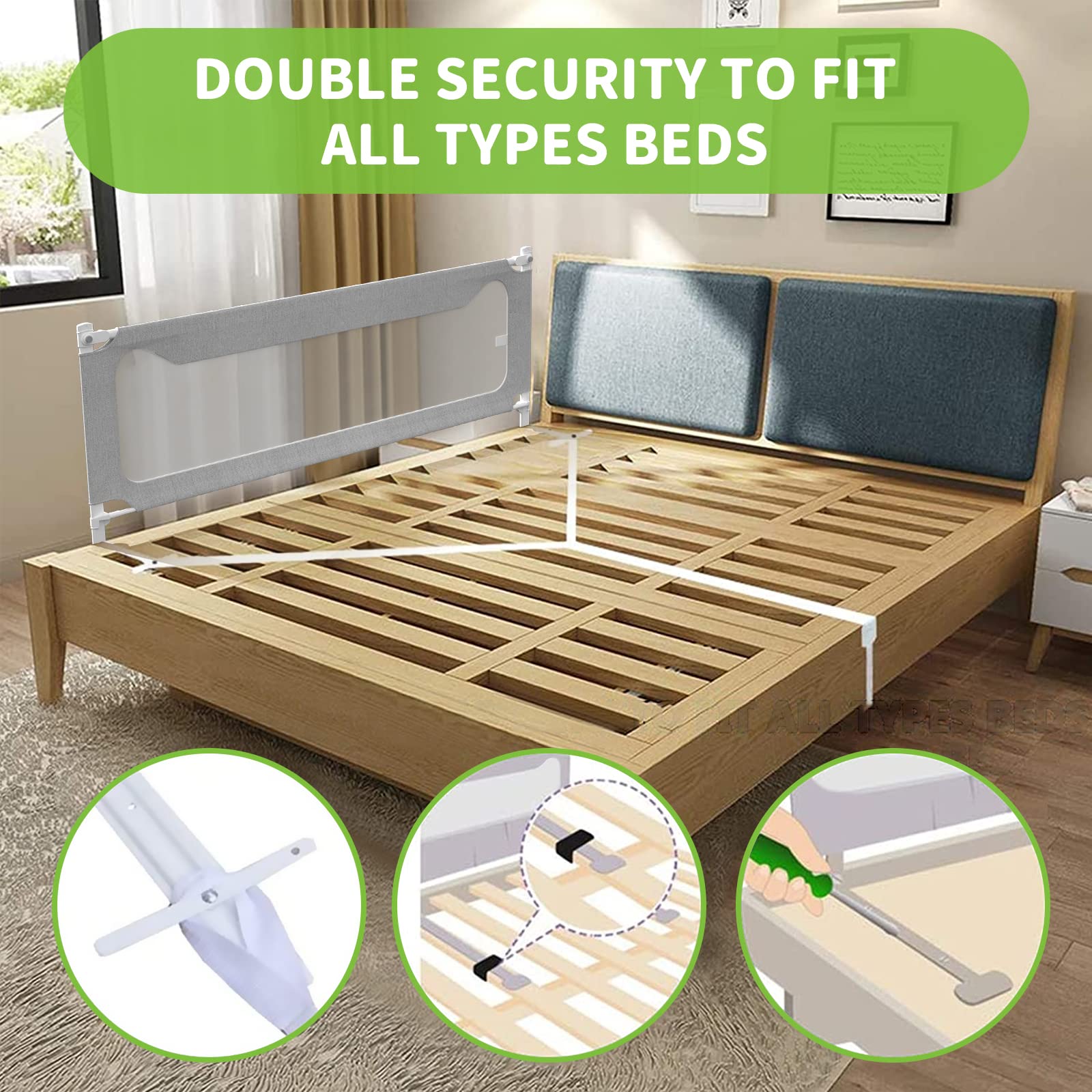 Melafa365 Adjustable Toddler Bed Rails - Safety Guard for Twin, Full, Queen & King Size Beds (Gray, 59
