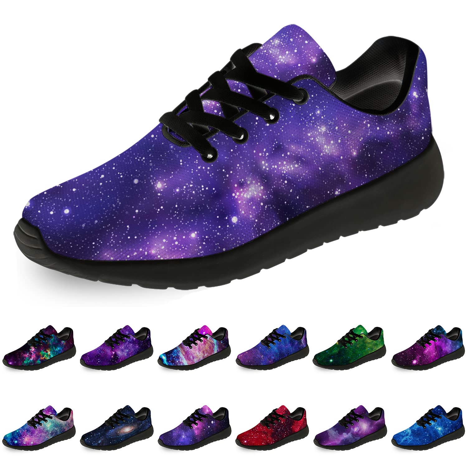 Unisex Galaxy Print Running Shoes - Space Nebula Design Sneakers for Men & Women - Comfortable Walking & Tennis Shoes - Perfect Gift for Boys & Girls (Size 9.5 Men/11 Women Black) - Ideal for Jogging, Gym Workouts & Casual Streetwear