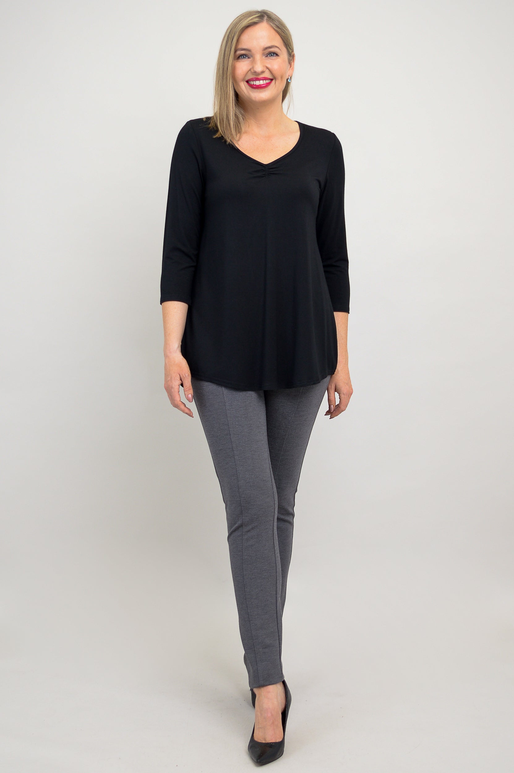 Franny Top - Soft Bamboo V-Neck Blouse for Women in Black | Breathable & Comfortable Casual Wear for Office, Date Night & Everyday Outfits