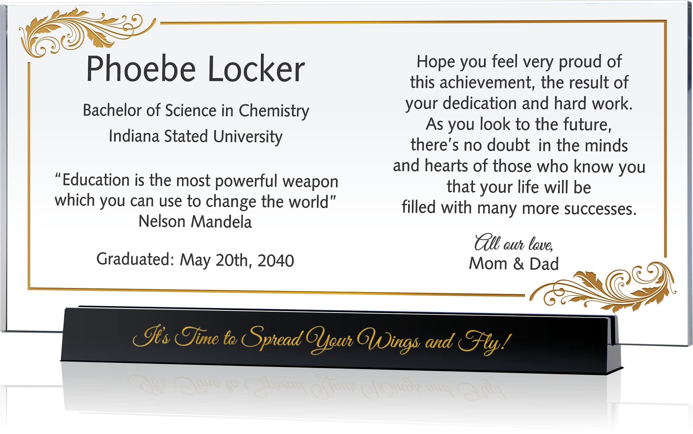 Personalized Crystal Graduation Plaque - Custom Engraved Name, School & Degree - Unique High School or College Gift for Him, Her, Daughter, Son, Grandchild (10