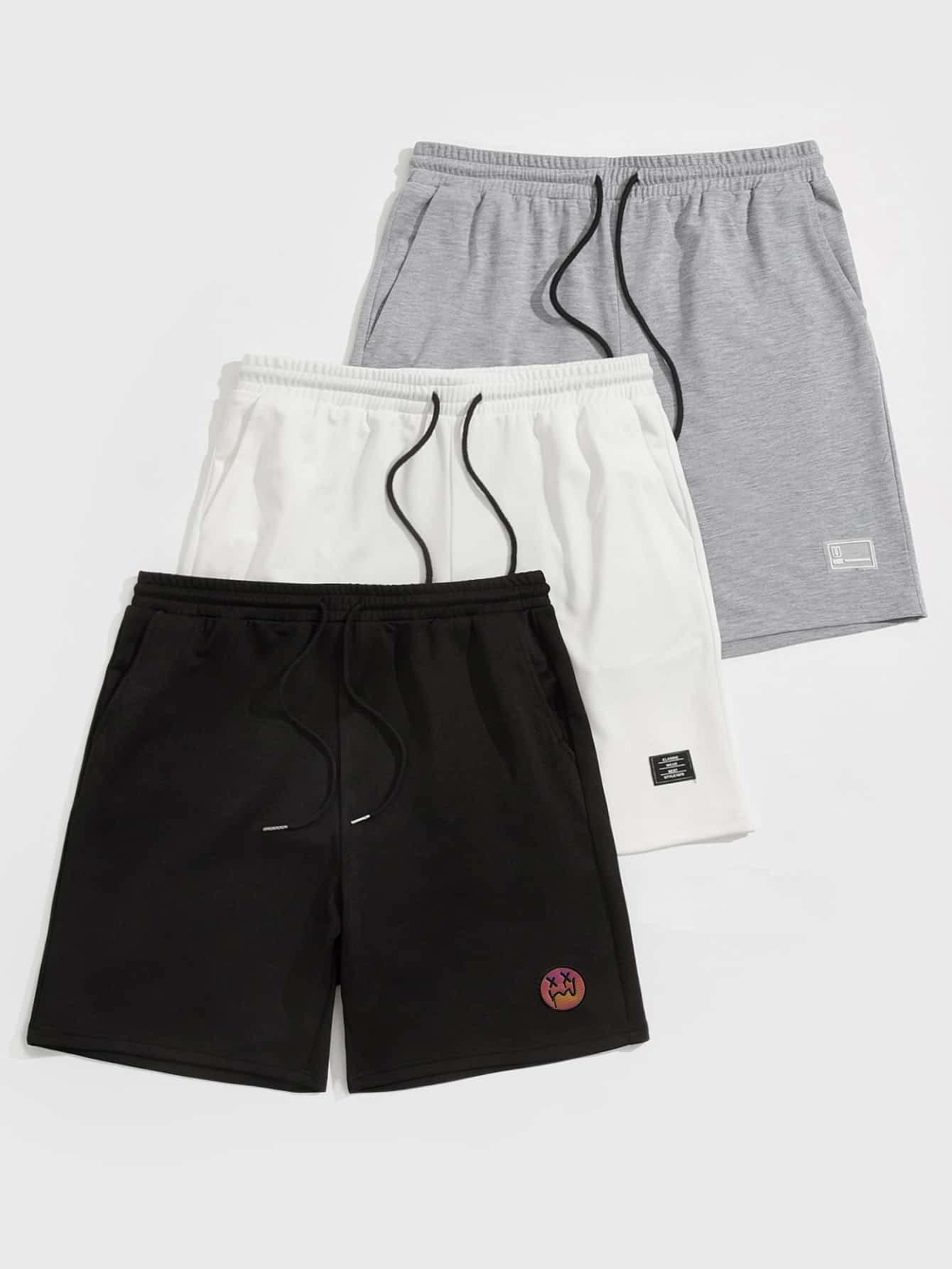 HDZWW Men's Casual Shorts 3-Pack - Summer Beach Shorts with Patched Design, Comfortable & Breathable for Outdoor Activities (Multicolor, Size M) - Perfect for Swimming, Gym, Travel & Vacation