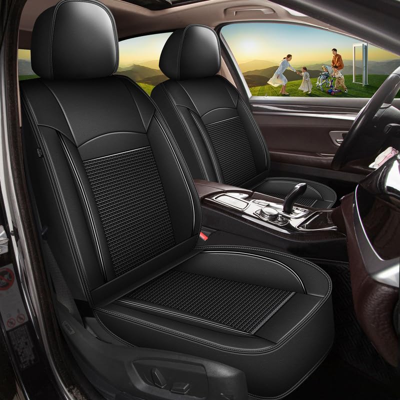 Premium Leather & Ice Silk Seat Covers for Honda Accord 2003-2017 - 5-Piece Full Set, Waterproof & Breathable Car Seat Protectors (Black) | Perfect for Daily Commuting, Road Trips & Family Protection