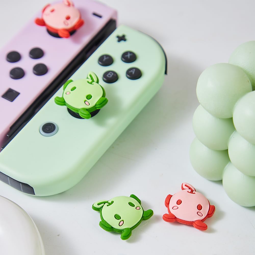 Nintendo Switch Thumb Grip Caps - 4PCS Silicone Joycon Grips Cover for Switch Lite/OLED, Kawaii Joystick Caps in Blue Green/Red (Junimo Style) - Ergonomic Gaming Accessories for Comfortable Play Sessions