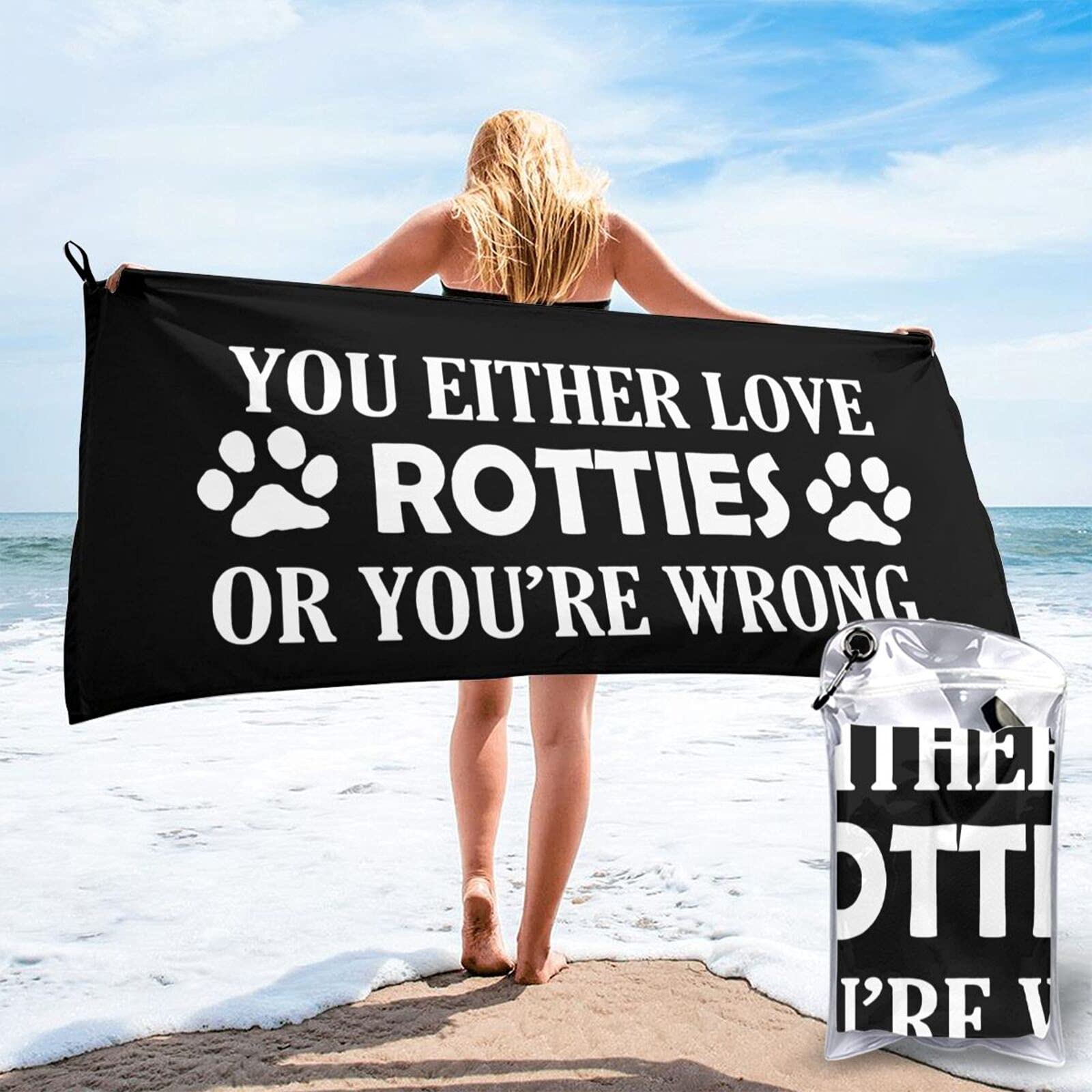 **CUTEDWARF Rottweiler Dog Paw Print Soft Quick-Drying Absorbent Towels - Bath, Beach & Swimming Towel for Dog Lovers - Perfect for Grooming, Travel & Outdoor Adventures**