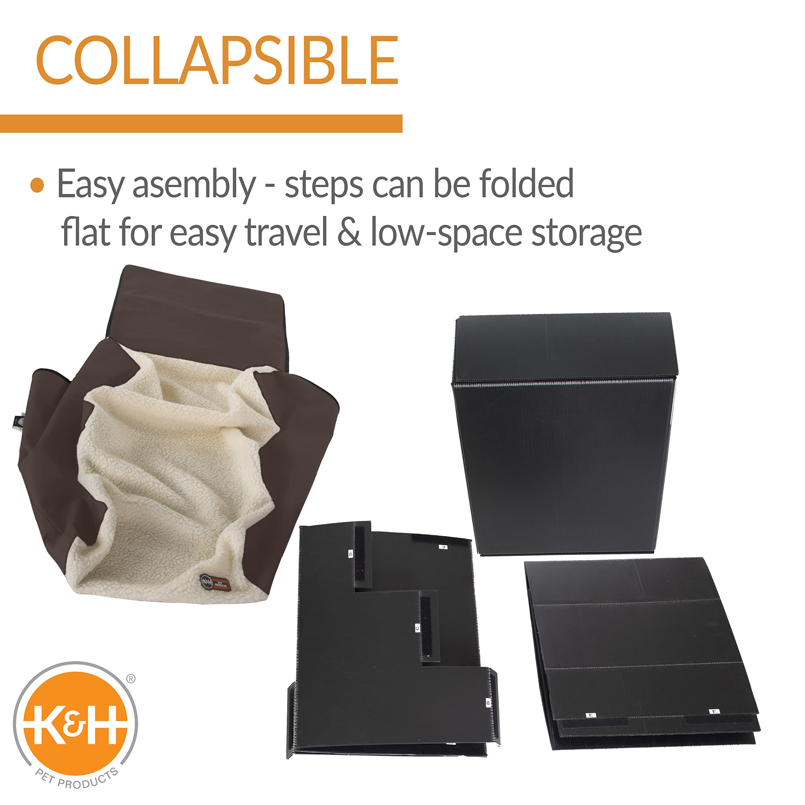 K&H Pet Products Portable Lightweight Dog Stairs - 4 Step Pet Steps for High Beds, Sofas & Cars - Chocolate Brown Fleece Cover - Perfect for Small & Senior Dogs