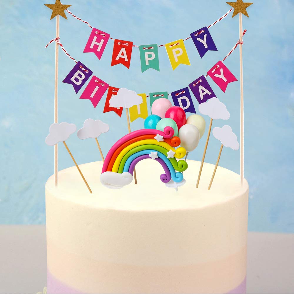 VEYLIN 13-Piece Rainbow Cloud Cake Topper Kit - Happy Birthday Cake Decorations for Kids, Baby Showers & Parties | Perfect for Birthday Cakes, Cupcakes & Dessert Table Displays