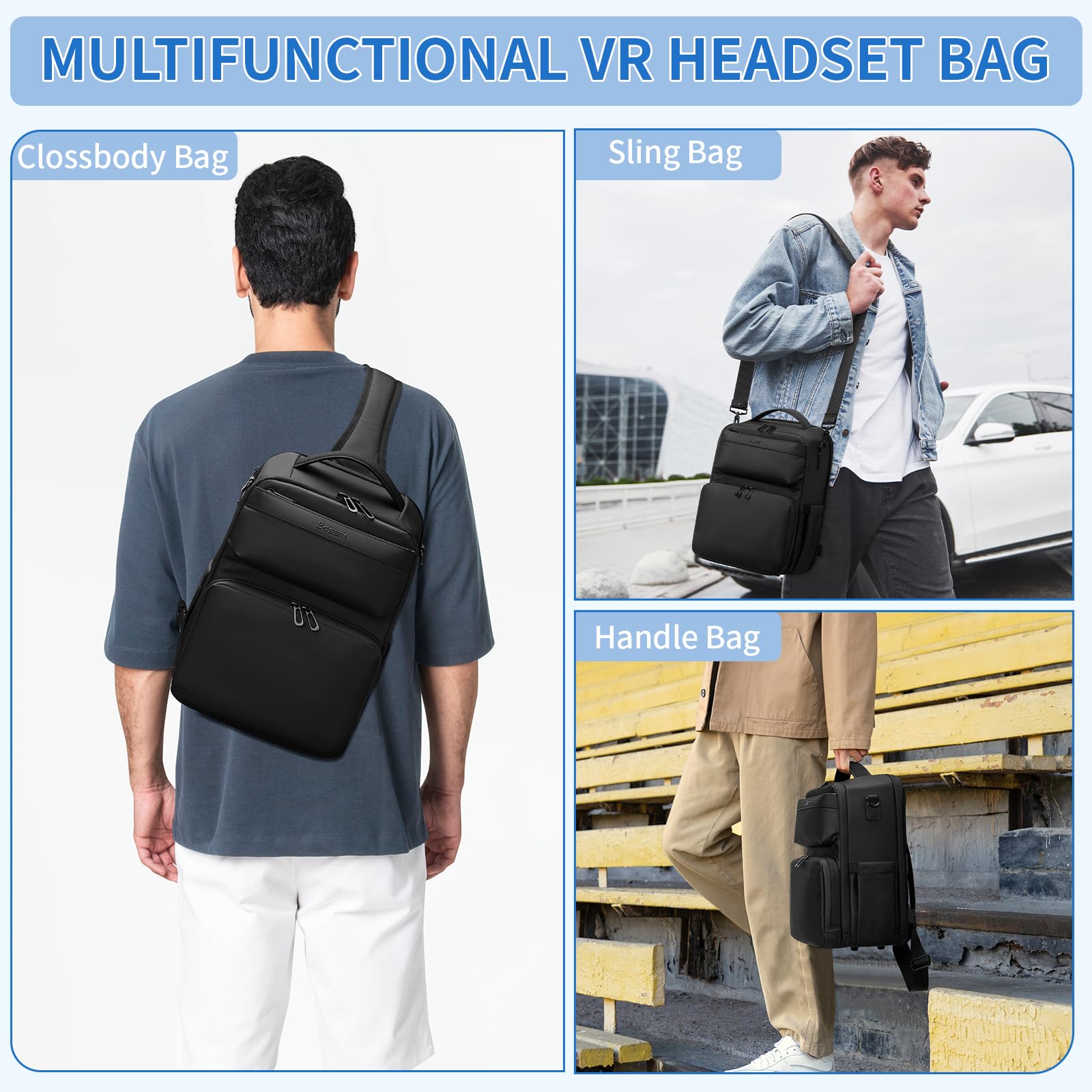 BOSSTIN Travel Carrying Case for Oculus Meta Quest 2 3 & Vision Pro - Protective VR Headset Storage Bag (Black) - Perfect for Travel, Gaming & Safe Storage