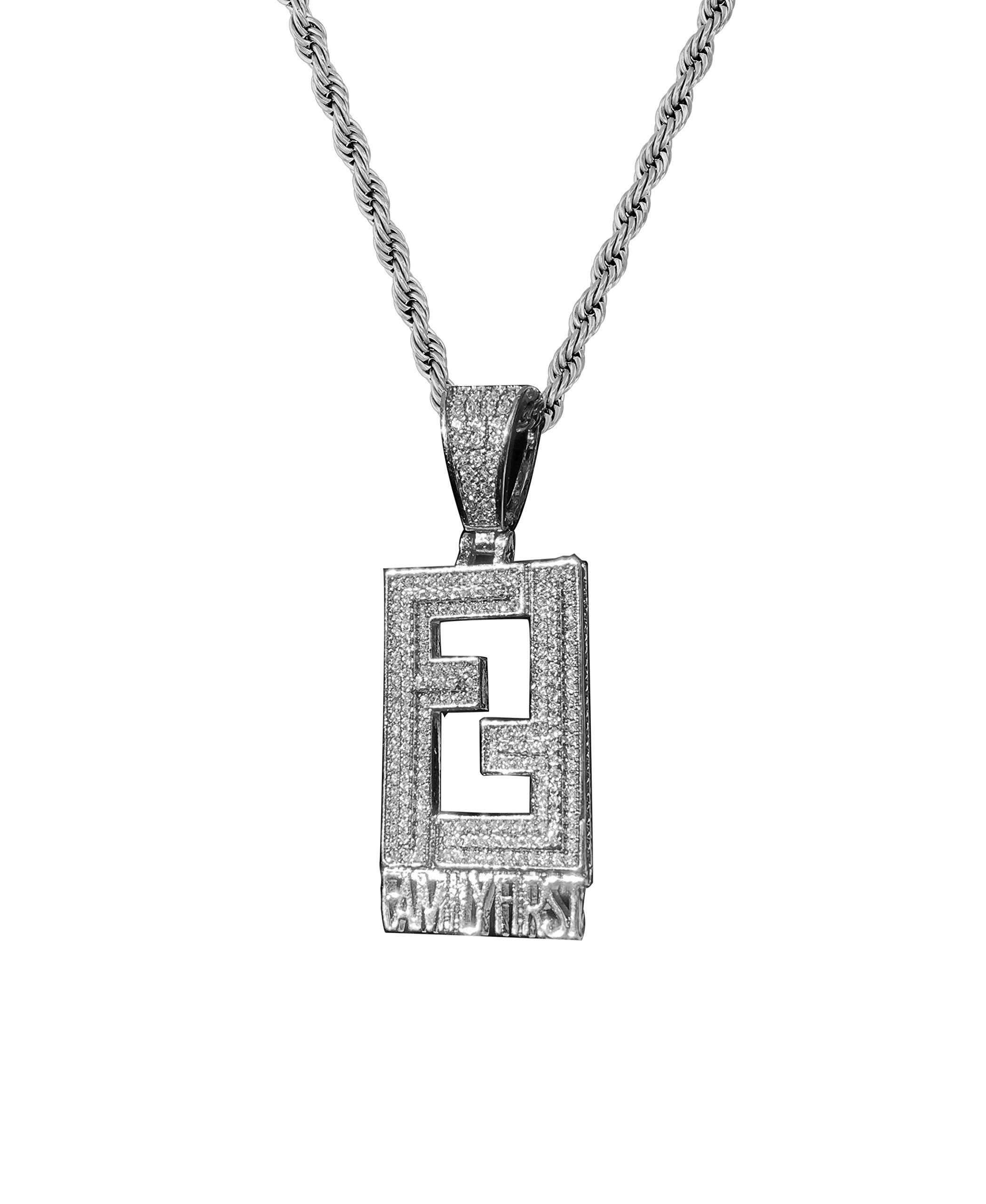925 Sterling Silver Iced Micropave Yellow Gold Cartoon Emoji Family First Pendant Necklace for Men & Women - CZ Diamond Charm with 2mm Stainless Steel Rope Chain - Perfect for Gifts, Anniversaries & Everyday Wear
