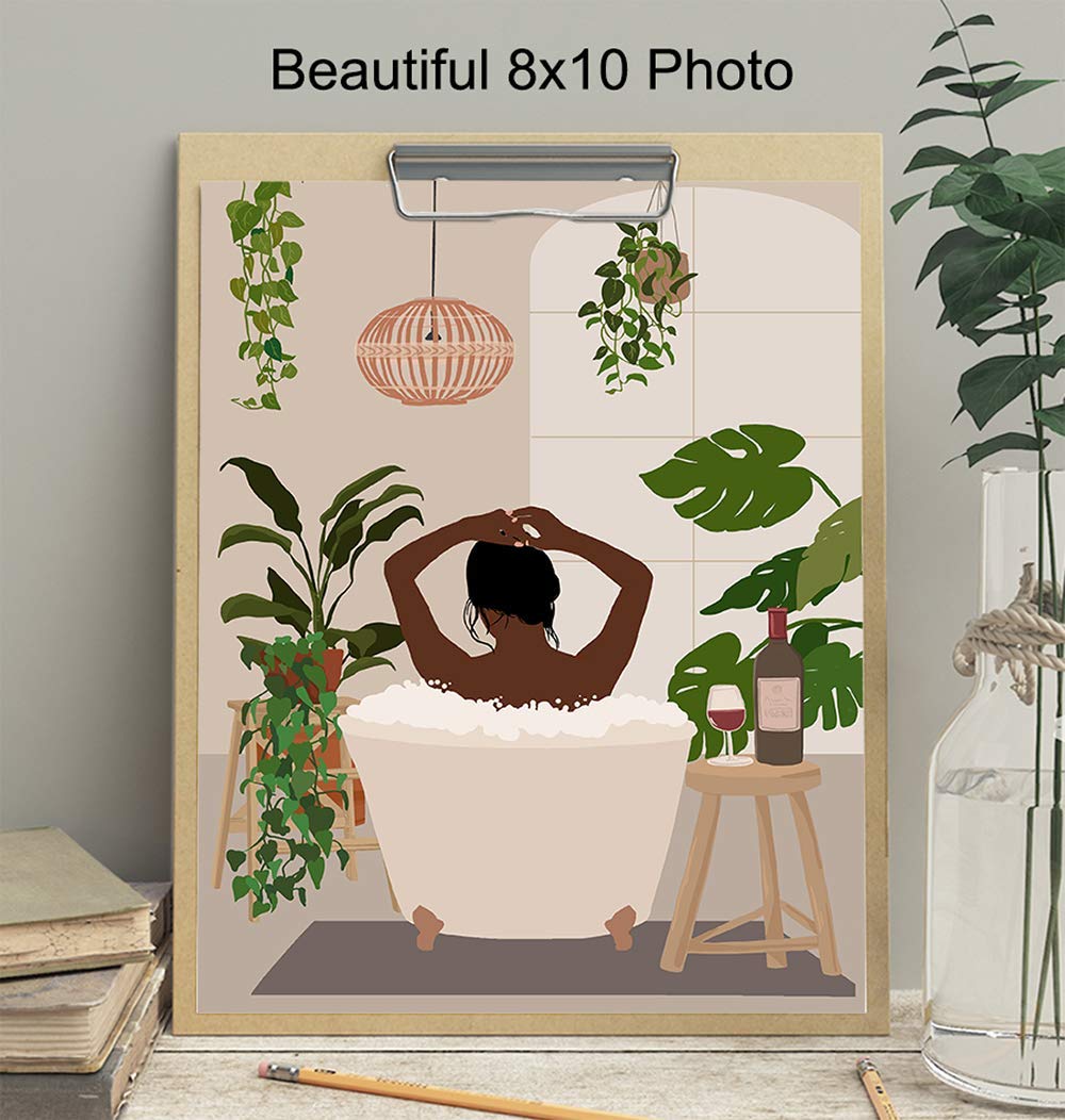 African American Woman Wall Art - Black Culture Bathroom Decor - Mid-Century Modern Black Women Prints - Latina Home Accessories for Living Room & Bathroom Decorating