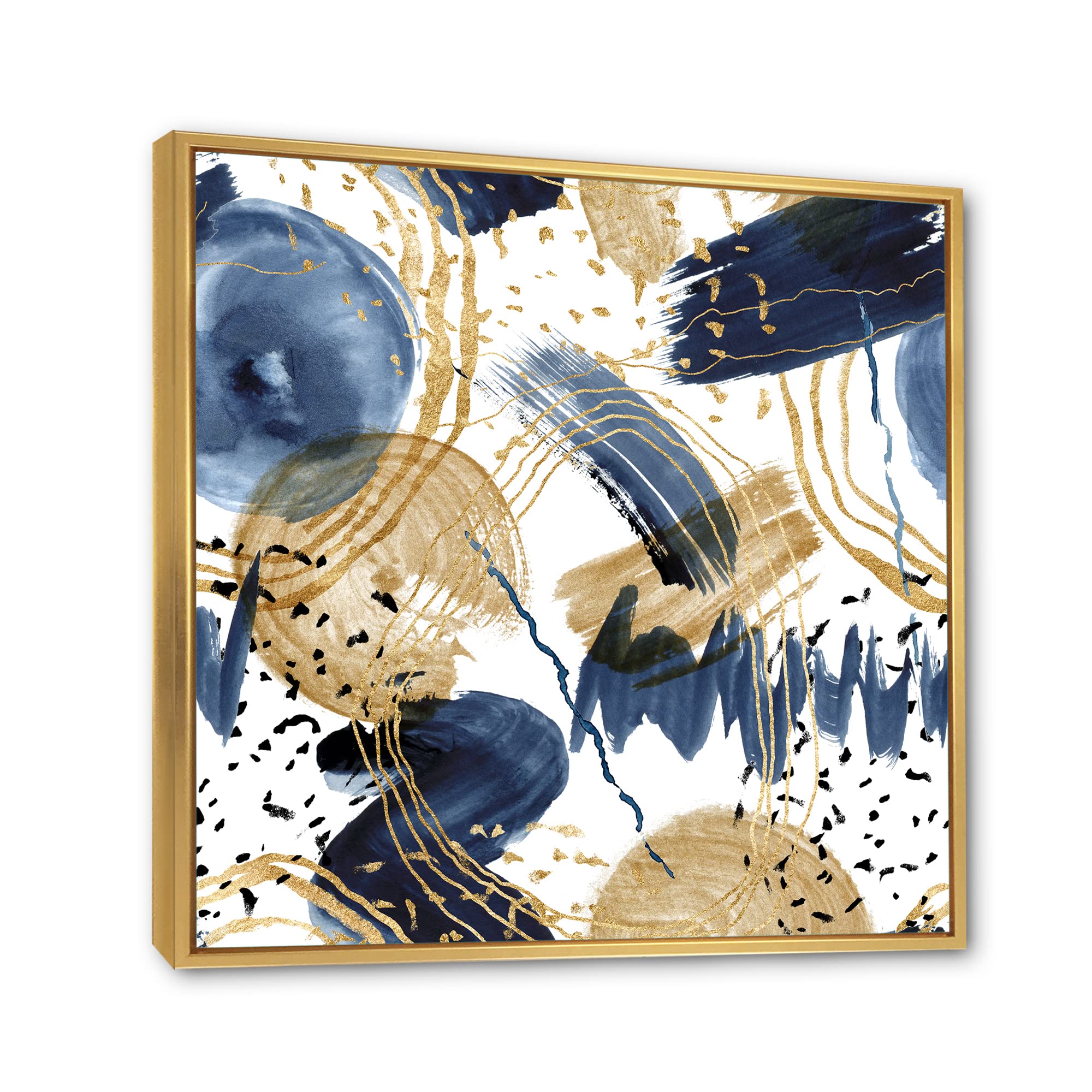 Abstract Pattern Dark Blue & Gold Textured Framed Canvas Wall Art - Modern Home Decor for Living Room, Bedroom & Office