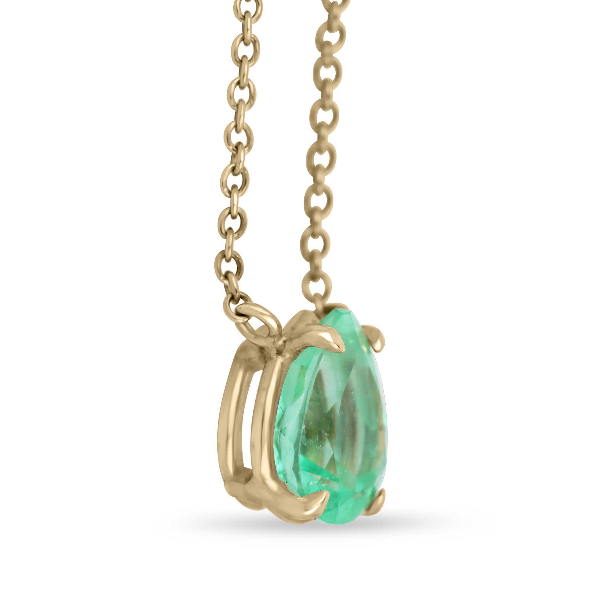 1.07 Carat Genuine Colombian Emerald Pear Solitaire Necklace in 14K Gold - Perfect for Weddings, Anniversaries & Special Occasions