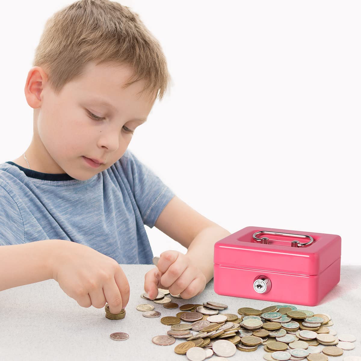 Small Cash Box with Lock & Slot - Decaller Locking Metal Money Box for Adults & Kids - Secure Coin Piggy Bank for Home, Office, or Retail Use