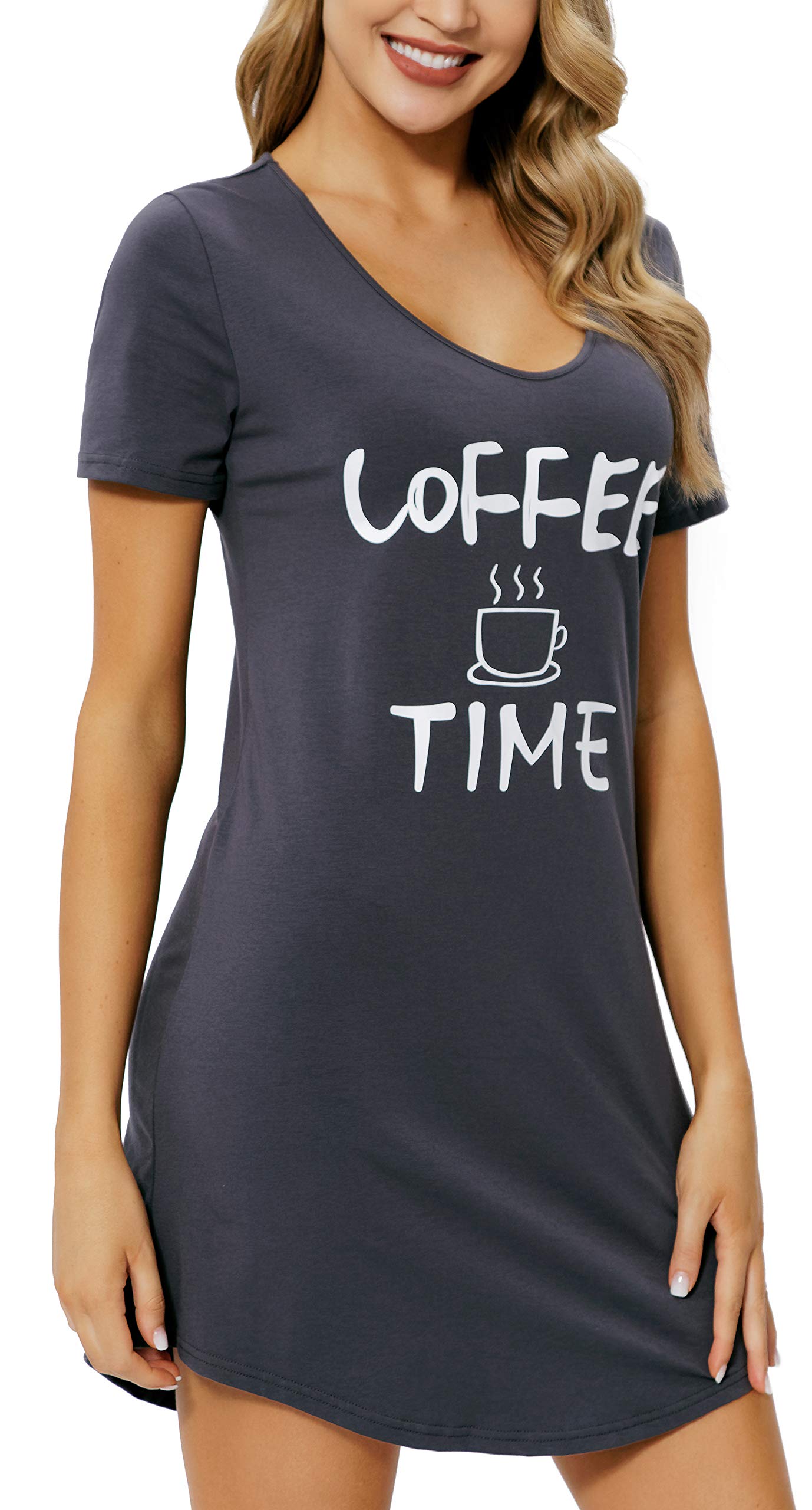 Soft Cotton Sleep Shirts for Women - Breathable Loose Fit V-Neck Nightgowns | Comfortable Sleepwear for Nighttime & Lounge Wear at Home