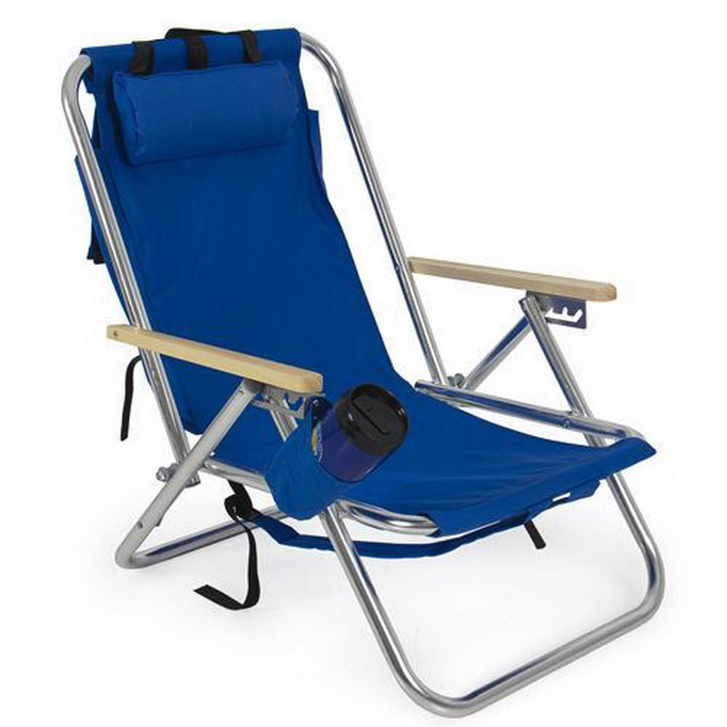 Portable Folding Backpack Beach Chair - Lightweight & Durable Camping Chair for Outdoor Adventures, Picnics, and Beach Trips - Blue Solid Construction