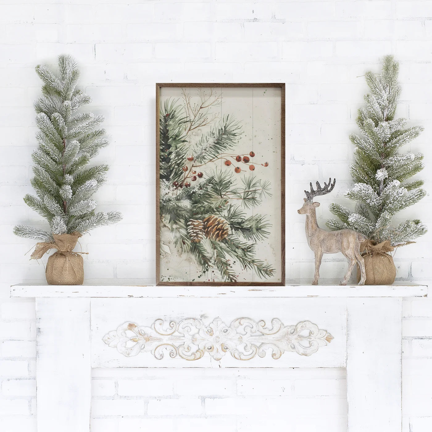 Christmas Wood Framed Print - Holiday Home Decor for Living Room, Bedroom & Office - Rustic Seasonal Wall Art for Festive Decorating