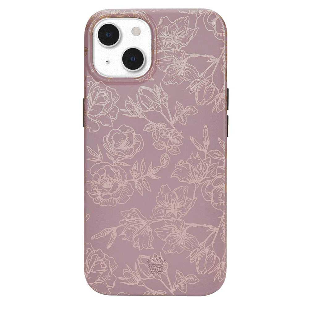 Dusty Rose Chrome Floral iPhone Case - Elegant Protective Cover for iPhone 13/14/15 Pro Max - Perfect for Everyday Use, Travel & Gift Giving
