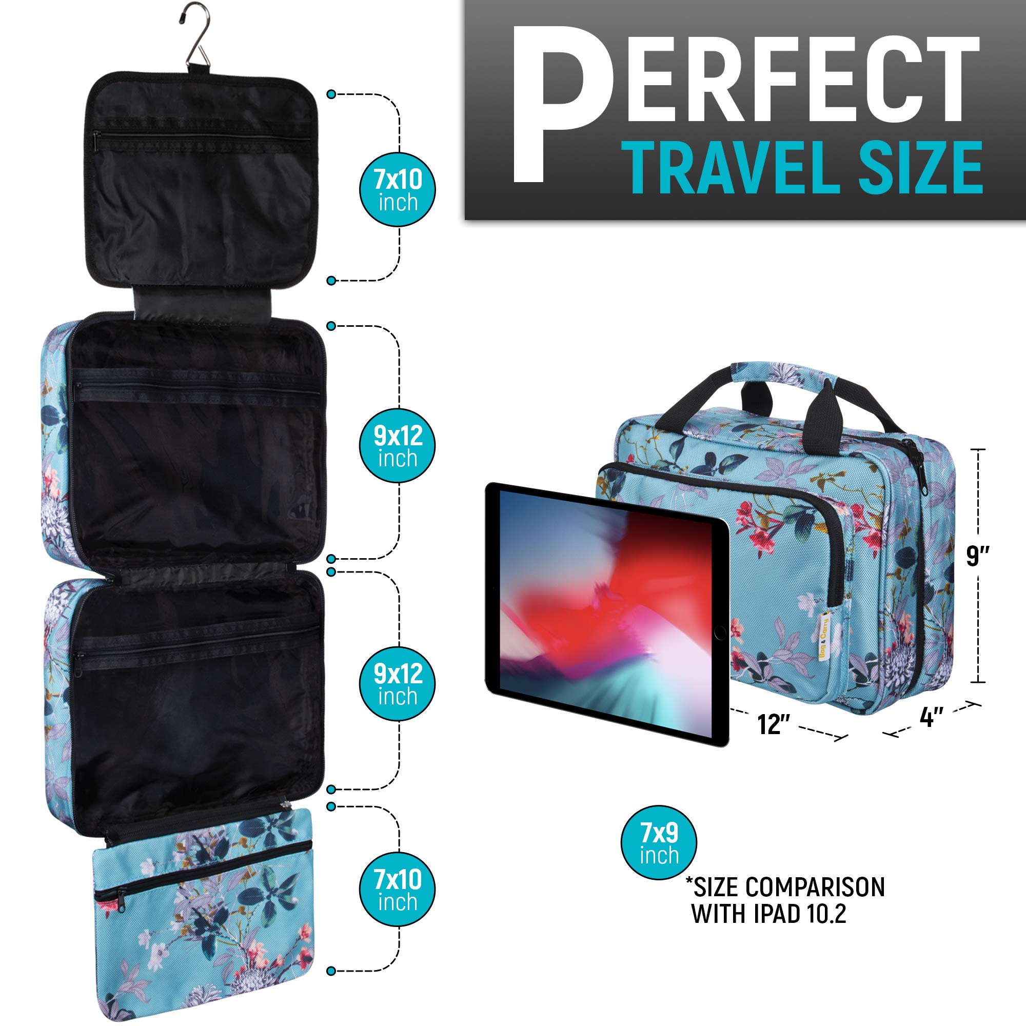 Large Hanging Toiletry Bag for Women - XL Folding Travel Cosmetic Organizer with Multiple Pockets - Waterproof Bathroom Bag for Full Size Toiletries (Teal) | Perfect for Travel, Camping, Gym & Home Storage