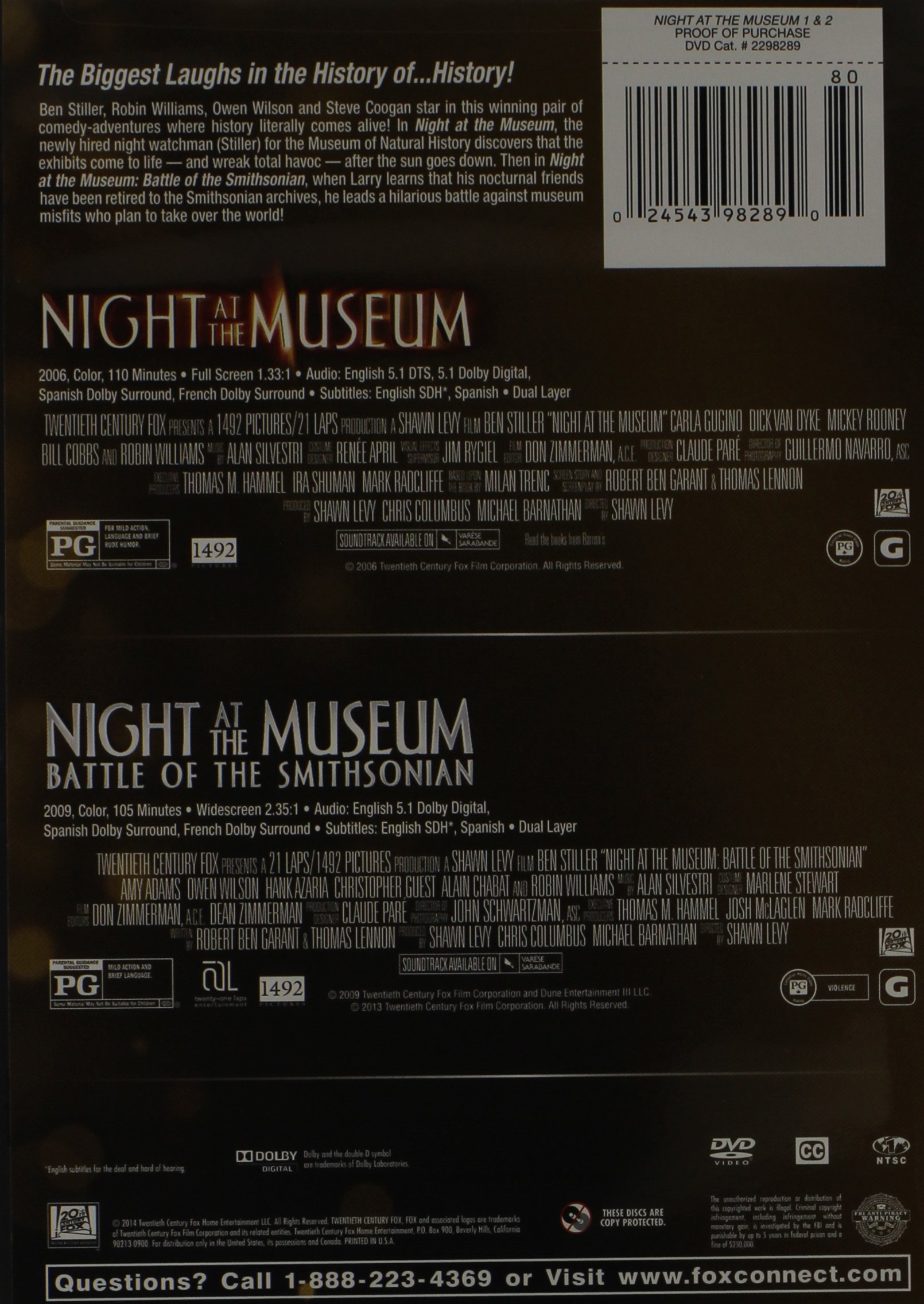 Night at the Museum 1 & 2 DVD Set - Comedy Adventure Movies for Family Movie Night