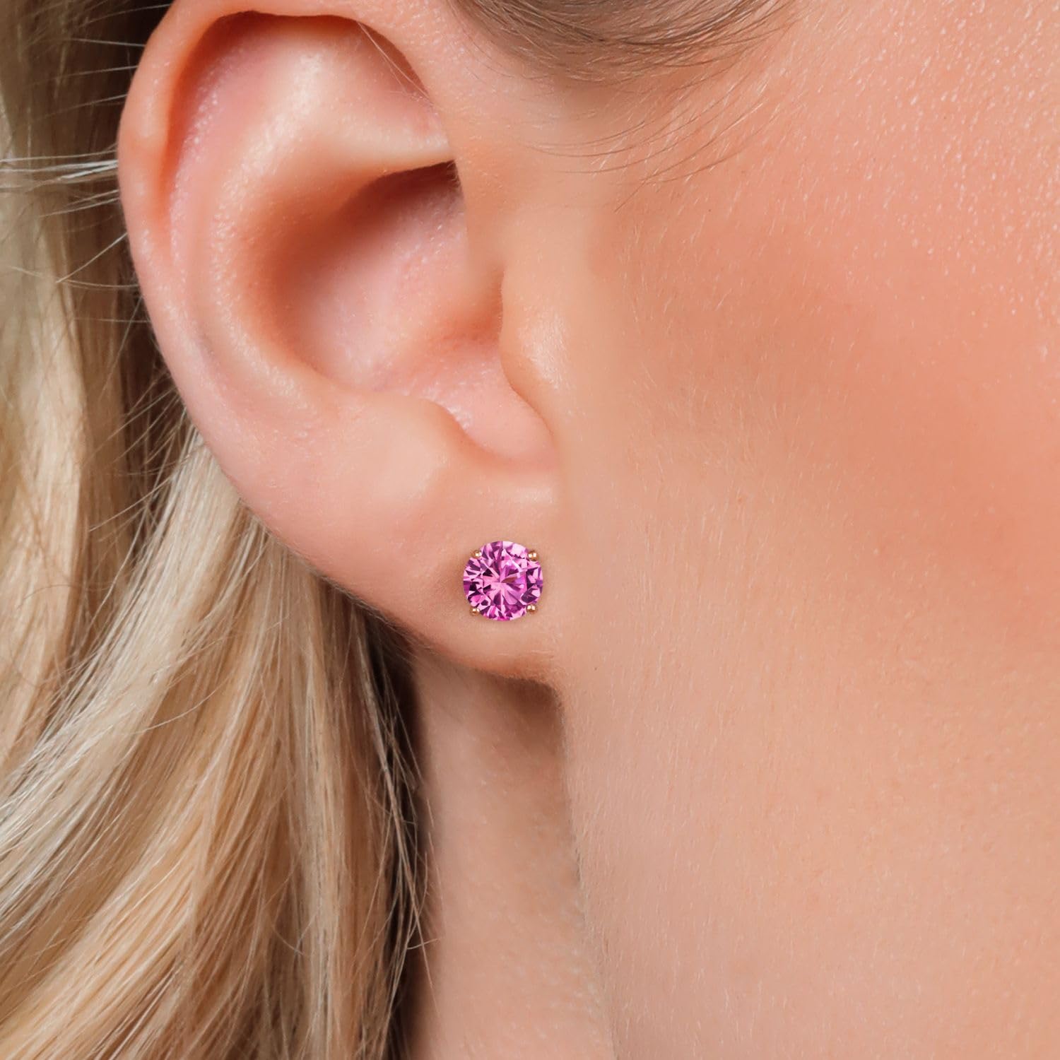 Gem Stone King 18K Rose Gold Plated Sterling Silver 6MM Round Birthstone Stud Earrings for Women & Men | Personalized Jewelry Gift for Birthday, Anniversary & Special Occasions