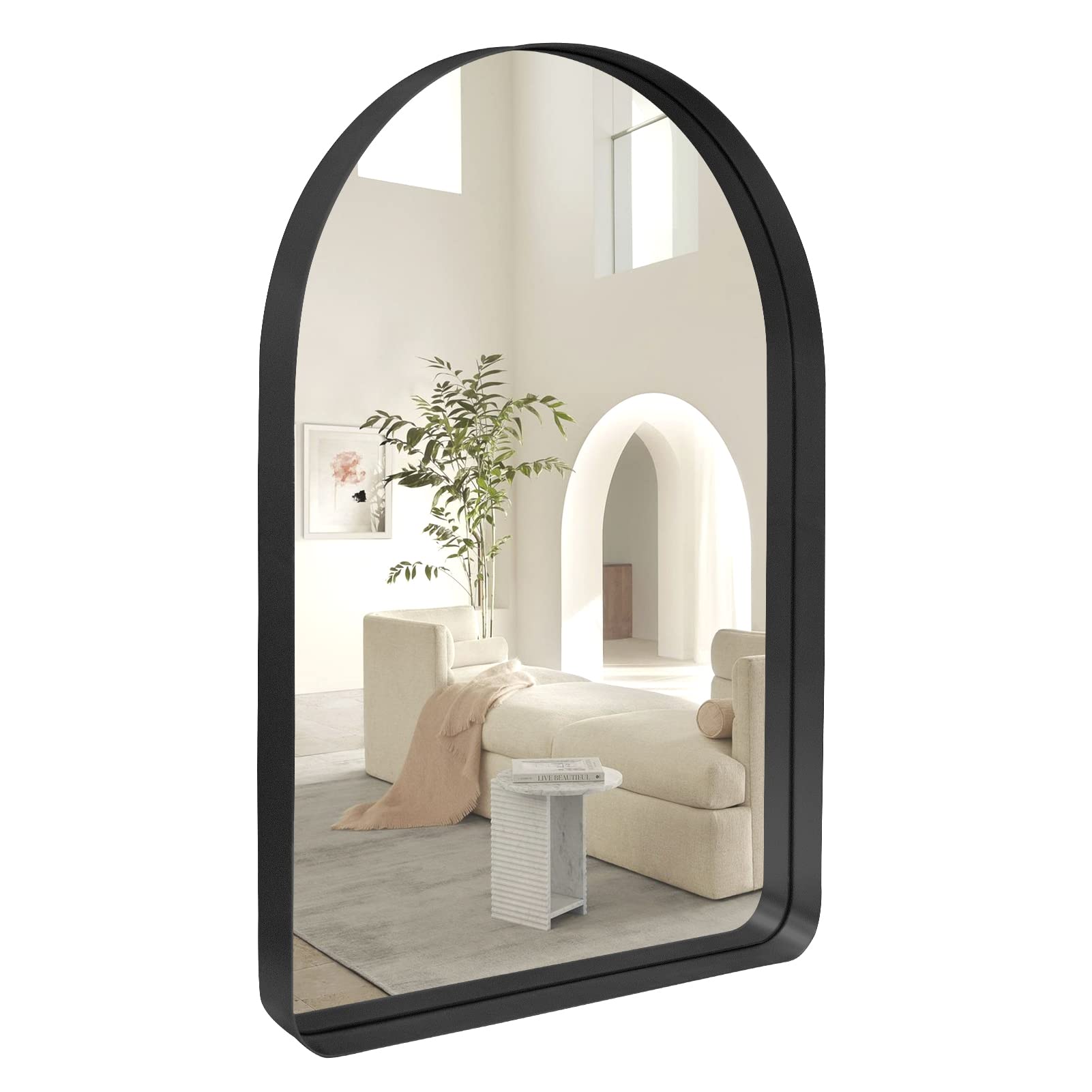 Growsun 22x30 Inch Black Metal Frame Arch Wall Mirror - Round Corner Bathroom Mirror for Wall Decor & Vanity - Perfect for Bathroom, Bedroom, Living Room, and Entryway Decor