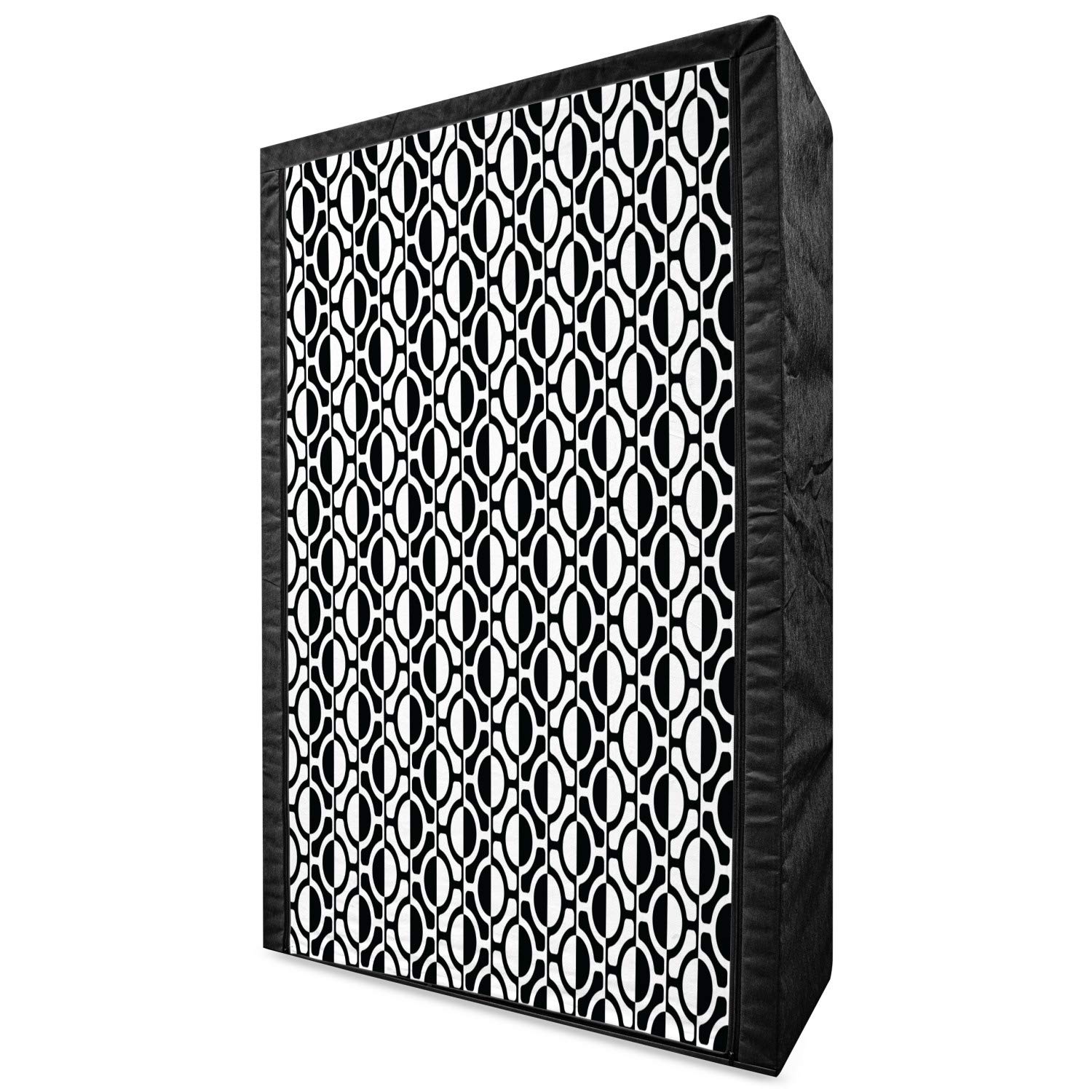Ambesonne Black and White Portable Fabric Wardrobe - Geometric Lattice Pattern with Circles & Lines - 42.5
