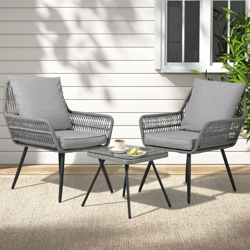 3-Piece Outdoor Bistro Set - Patio Dining Chairs & Table in Grey - Perfect for Garden, Balcony, and Backyard Relaxation