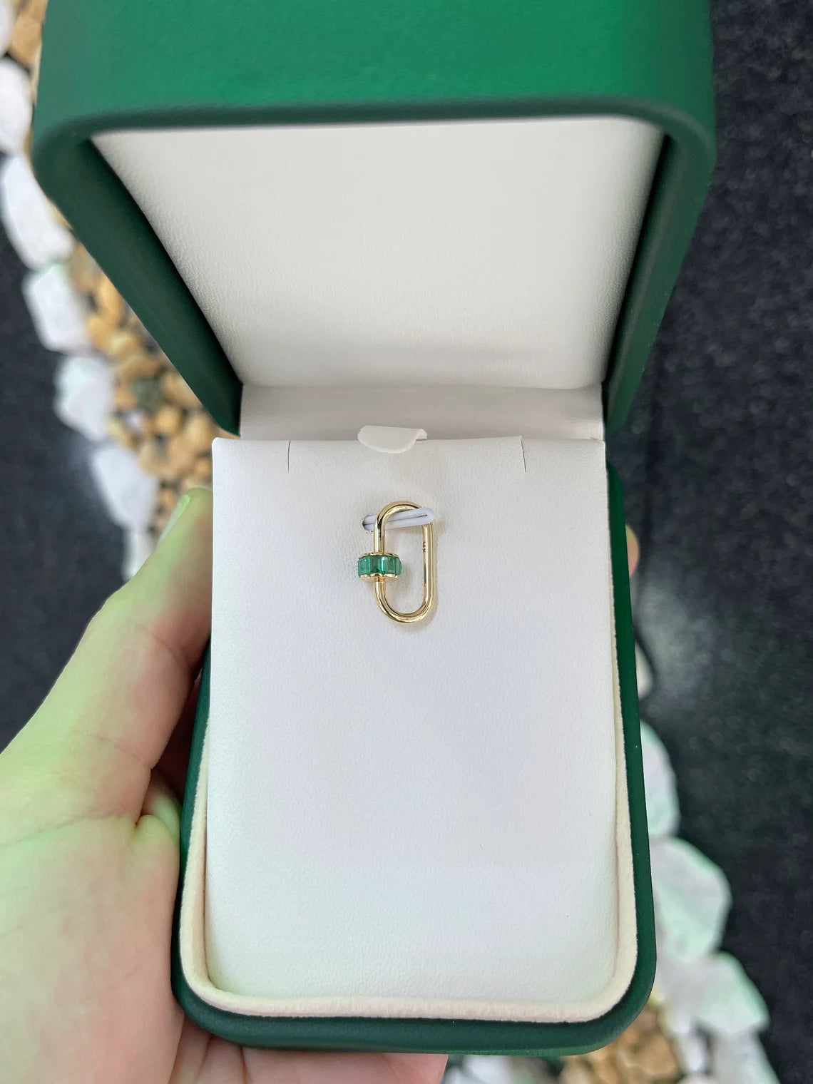 1.15ct Natural Emerald Cut Carabiner with Green Emerald Charm Pendant - Elegant Jewelry for Outdoor Adventures & Everyday Wear