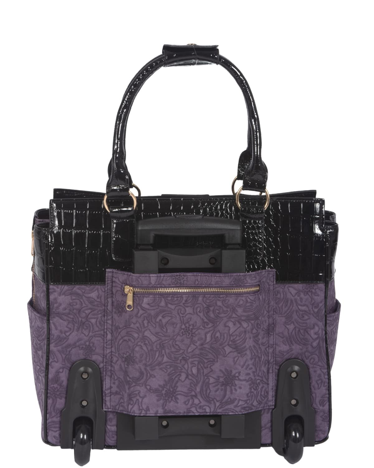 JKM & Company Alligator Print Rolling Tote Bag - Compatible with Laptop, iPad, Tablet - Business Briefcase & Travel Carryall for Professionals & Students - Perfect for Office, Commute & Business Trips