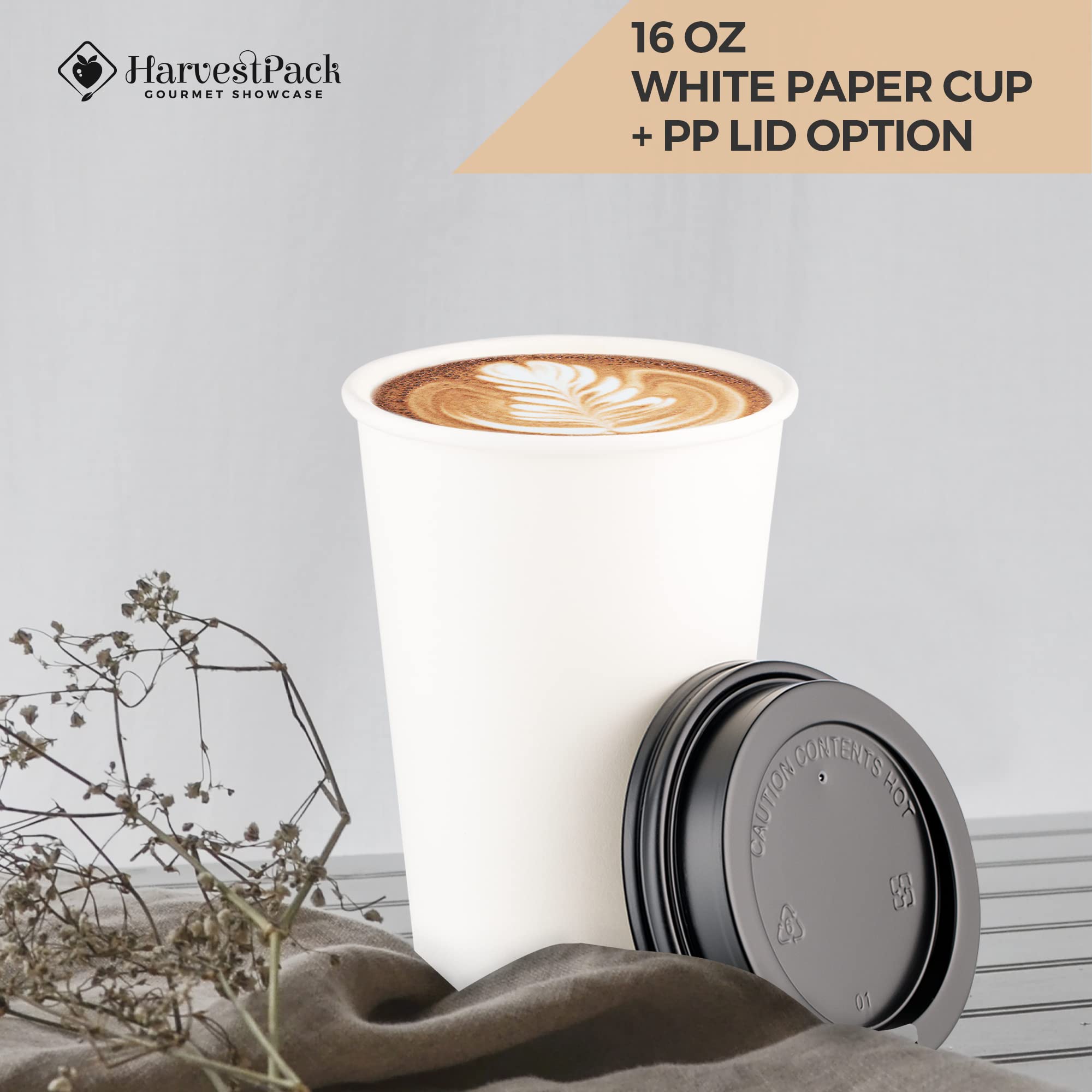 1000 Pack 16 oz White Disposable Paper Cups with Black Lids - Hot & Cold Drink Cups for Coffee, Tea, Cocoa, Latte - Perfect for Cafes, Offices, Parties, and Events