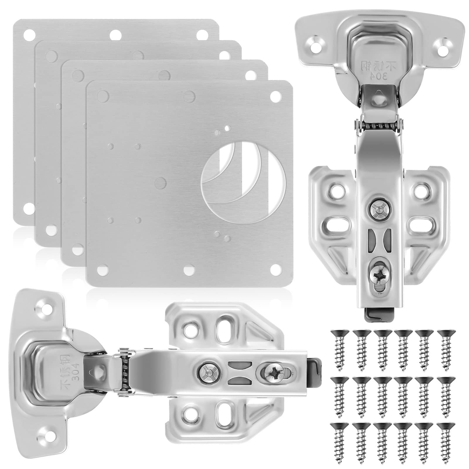 DOITOOL 2Pcs Stainless Steel Cabinet Hinge Repair Plate with 36Pcs Screws - for Kitchen Cupboard Door Hinges