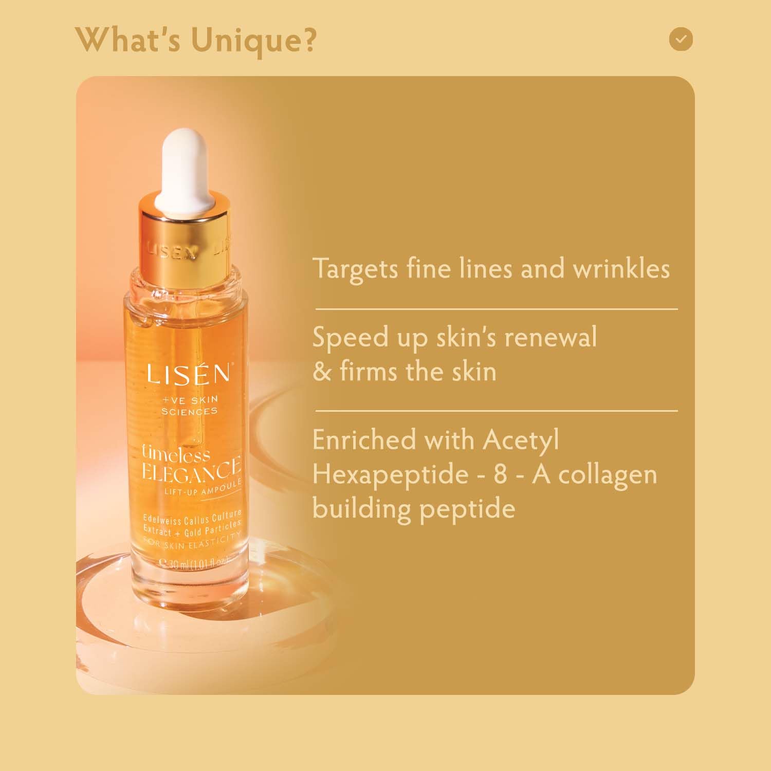 LISEN Anti-Wrinkle & Anti-Aging Face Serum with Peptides, Ceramides, Adenosine & Gold Particles | Timeless Elegance Skin Ampoule for Men & Women | SLS & Paraben Free | Korean Skincare | 30ml | Perfect for Night Routine & Daily Hydration