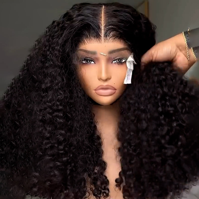 15A Grade Eullair Double Drawn Water Curly Human Hair Lace Frontal Wig - Pre Plucked Natural Black Wigs for Women | Perfect for Daily Wear, Parties & Special Occasions