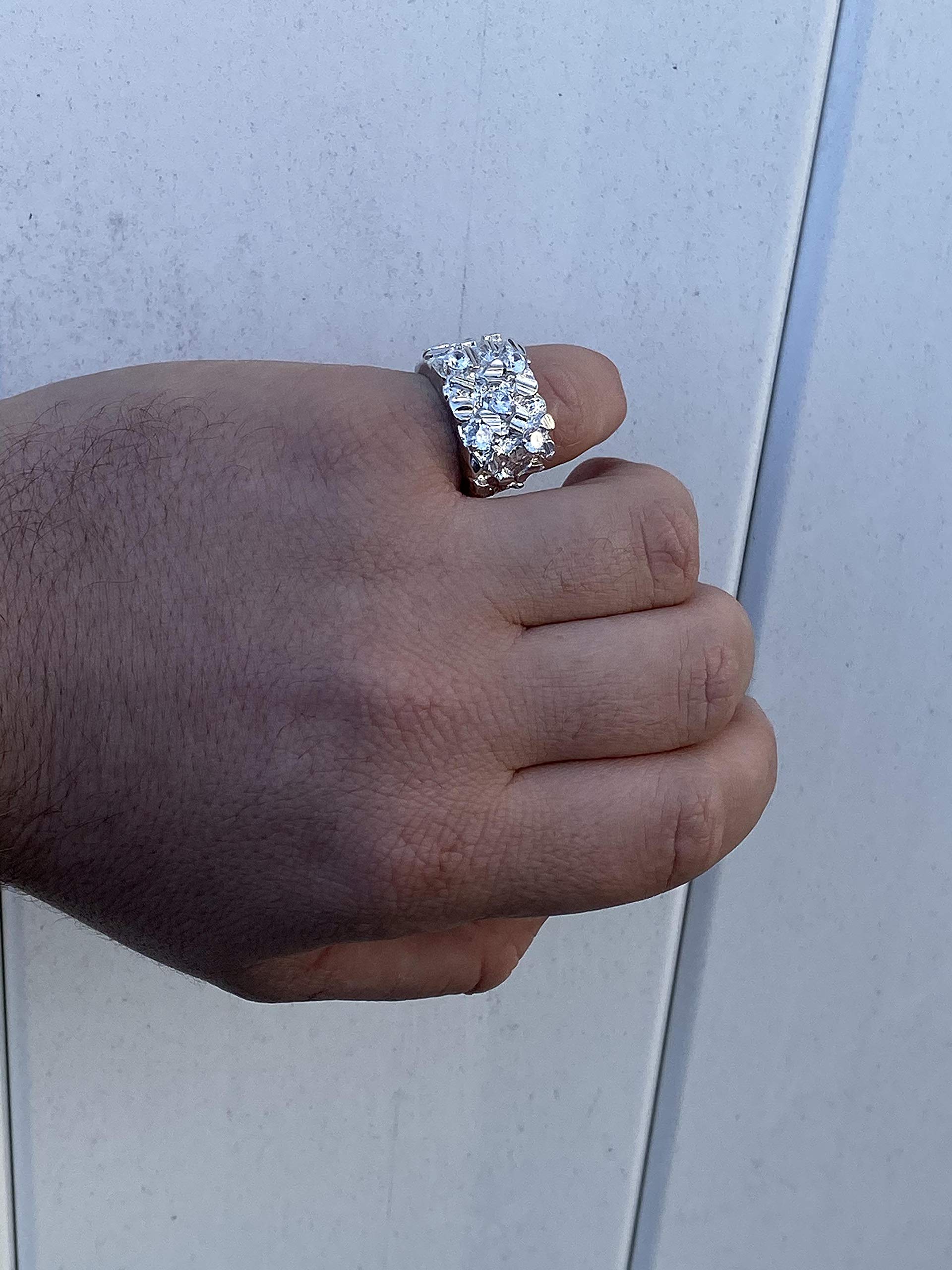 925 Sterling Silver Men's Nugget Ring - Iced Out Pinky or Ring Finger Jewelry for Men (Sizes 7-13) - Perfect for Gifts, Weddings & Everyday Wear