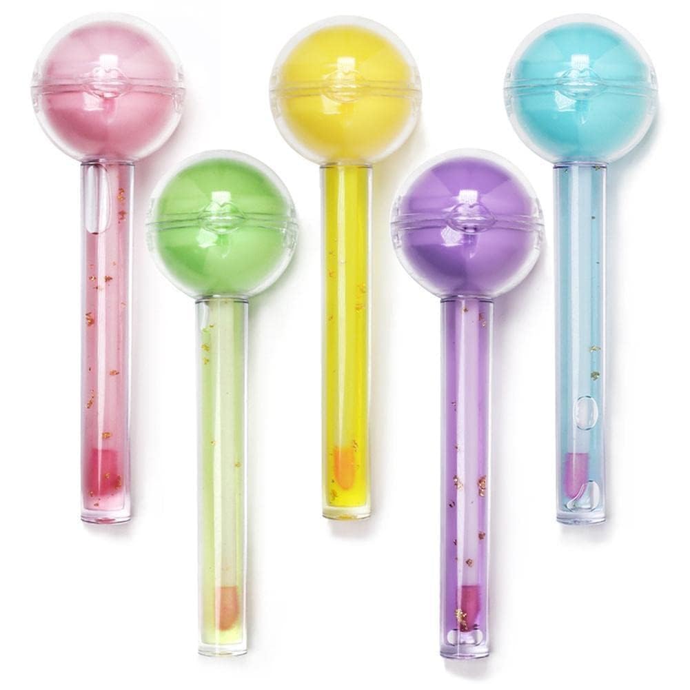 Bajajbeautyshop Cute Lollipop Shaped Lip Balm & Clear Lip Gloss Set - Moisturizing & Shiny (Random Color) for Daily Lip Care, Makeup & Gift Giving