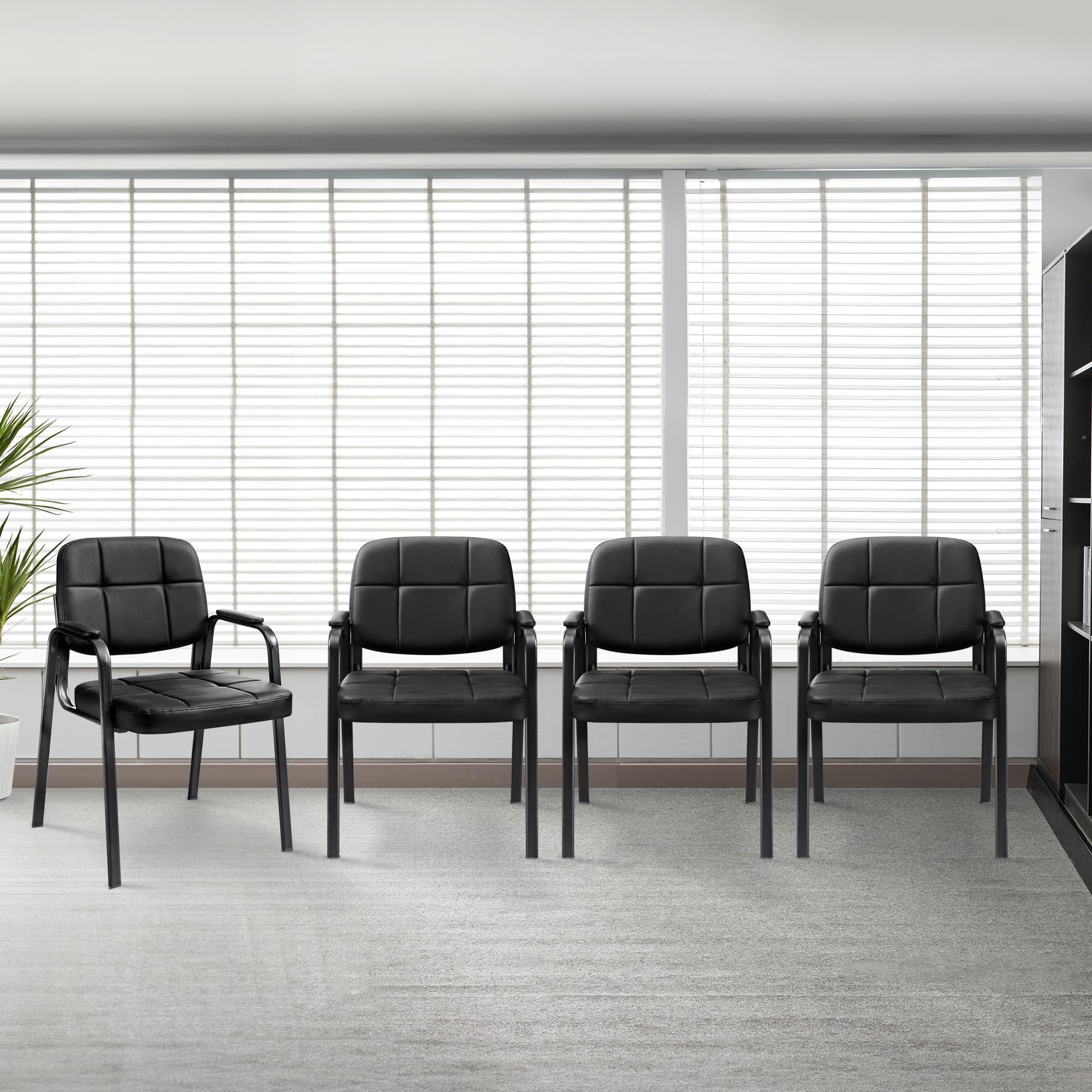 LUE BONA 4-Piece Waiting Room Chairs Set - Faux Leather Guest Chairs with Arms, Upholstered Reception Chairs for Office, Conference Room & Lobby - Comfortable Executive Seating Solution (Black) - Perfect for Business Waiting Areas, Doctor Offices & Corporate Spaces