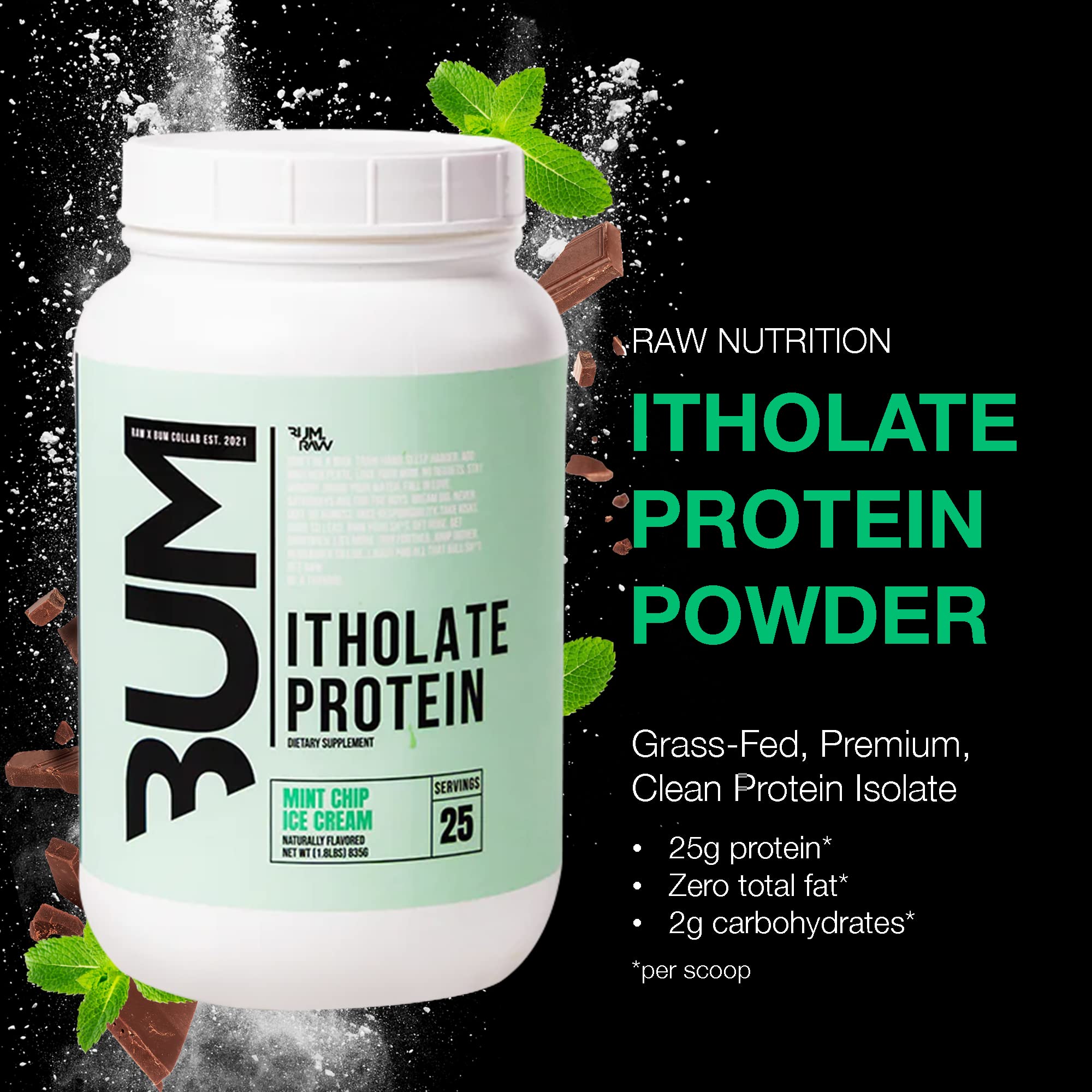 CBUM Itholate RAW Whey Isolate Protein Powder - Mint Chip Ice Cream Flavor | 100% Grass-Fed Whey Protein for Muscle Growth & Recovery | Low-Fat, Low-Carb Sports Nutrition Supplement | 25 Servings for Post-Workout & Fitness Enthusiasts