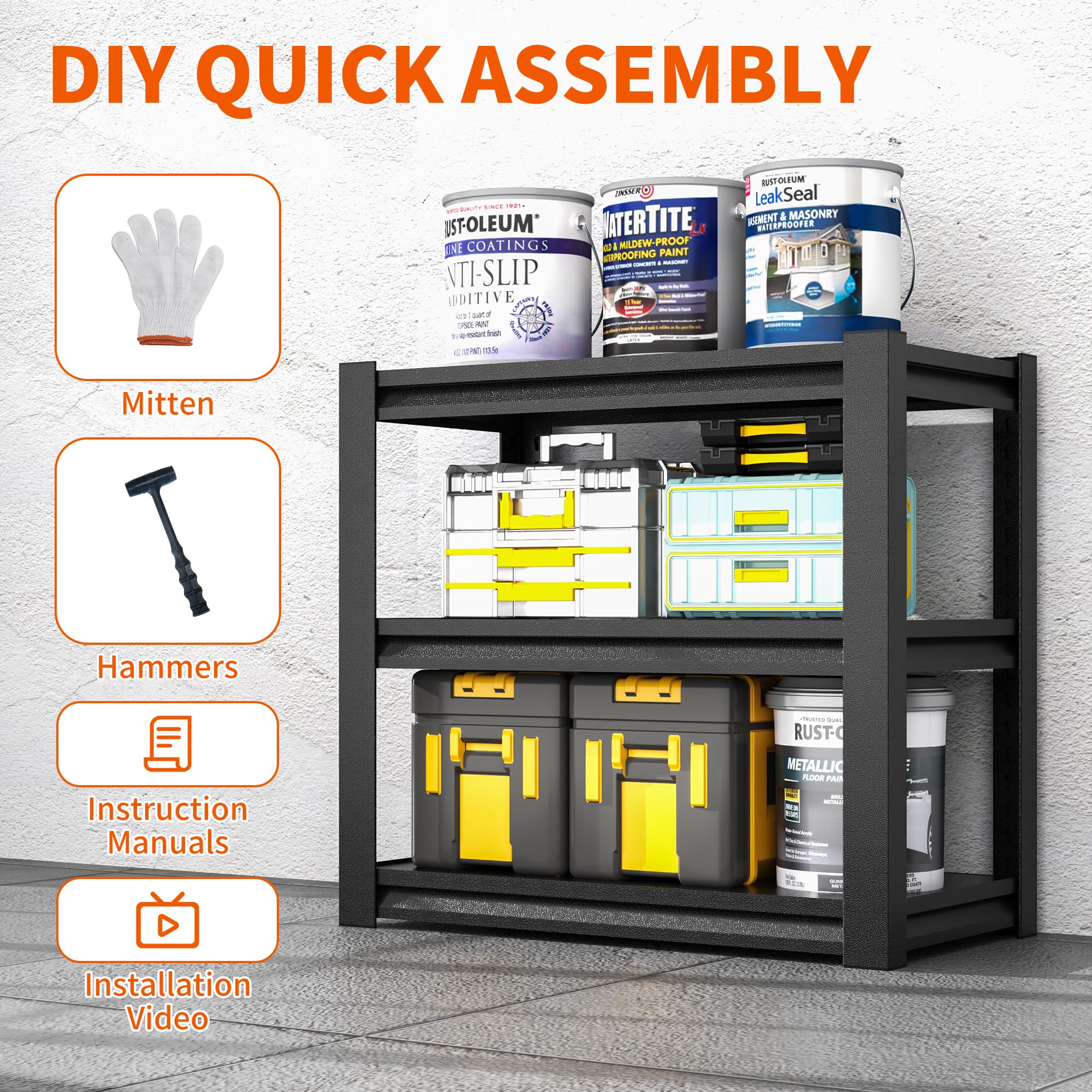 Heavy Duty 3-Tier Metal Garage Shelving Unit - 31.5