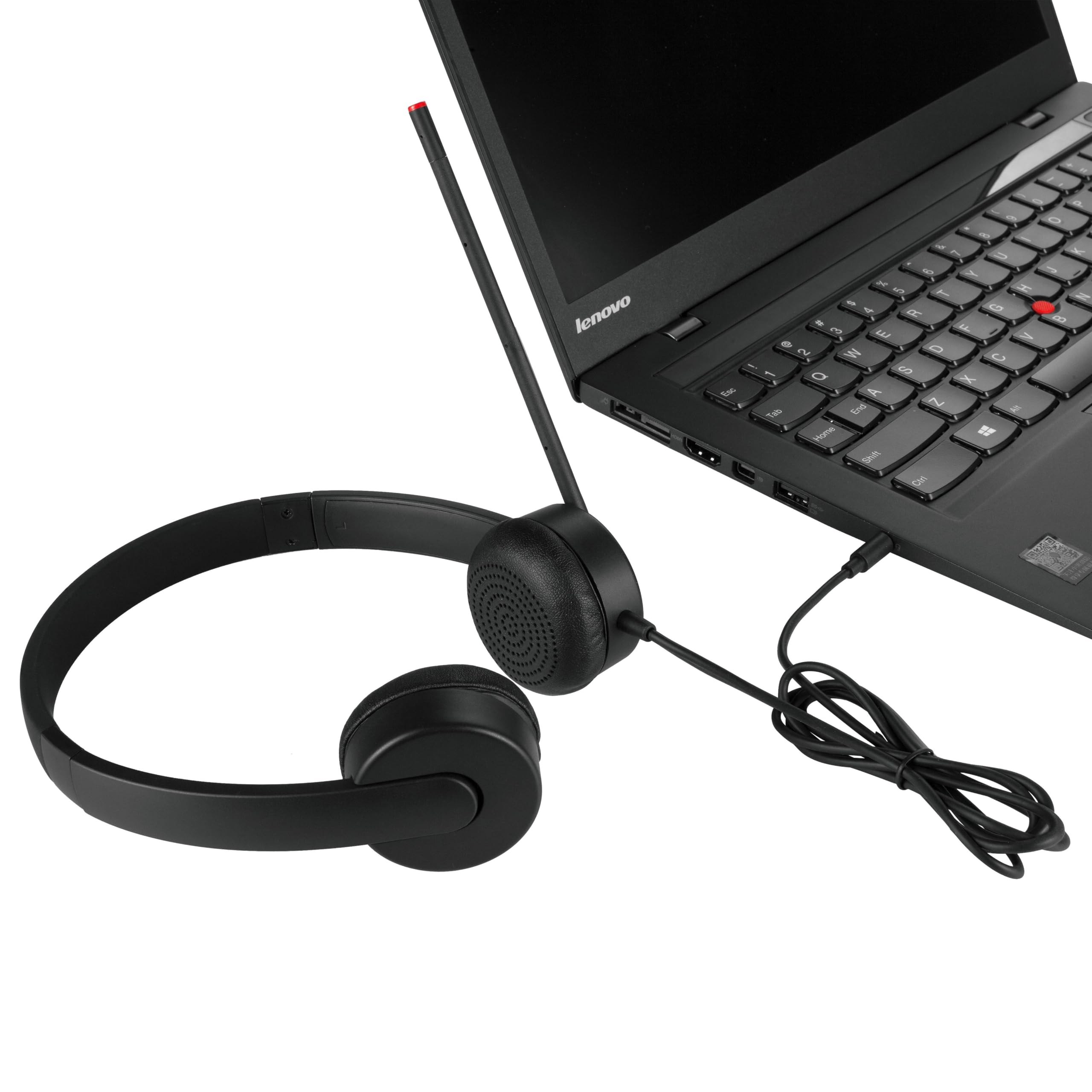 Lenovo 4XD0K25030 Stereo Analog Headset with Noise Cancelling Mic - Comfortable Over-Ear Headphones for PC, Laptop, Gaming & Office Use