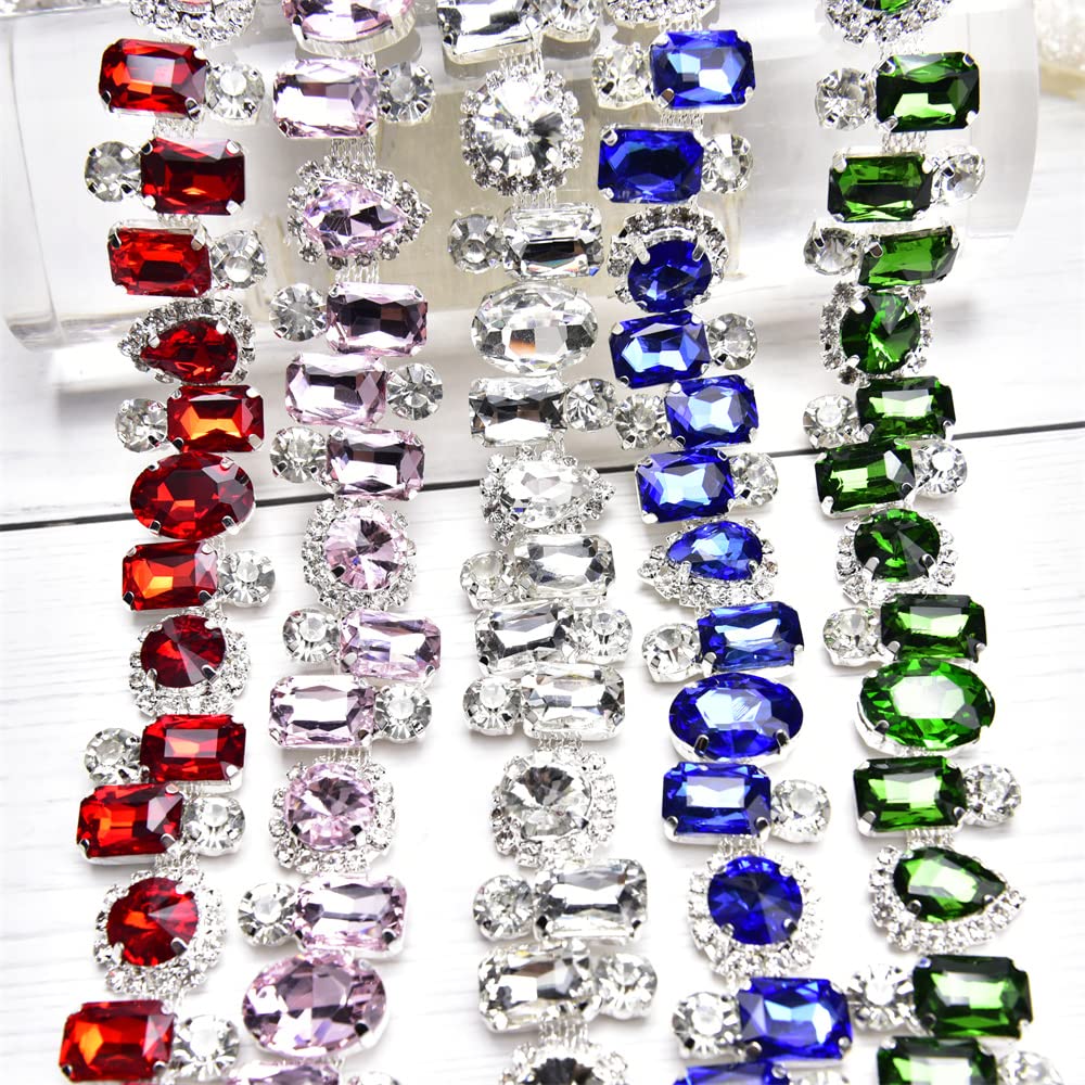 XINMILI 1 Yard Pink Rhinestone Claw Chain - 2.2CM Wide Crystal Trim for DIY Necklace, Clothing, Luggage & Accessories | Wedding, Party, Fashion Decoration